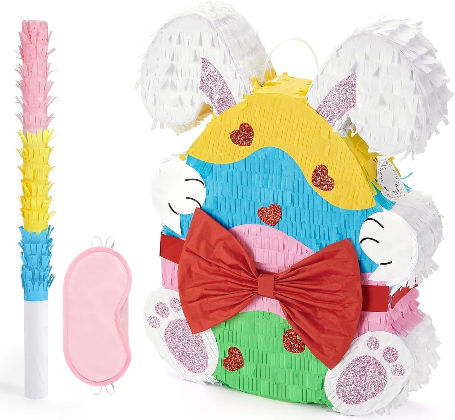 WERNNSAI Easter Bunny Piñata - Easter Rabbit Piñata Spring Pinata with Blindfold and Stick for Birthday Party Decoration Baby Shower School Activities Game Spring Party Game