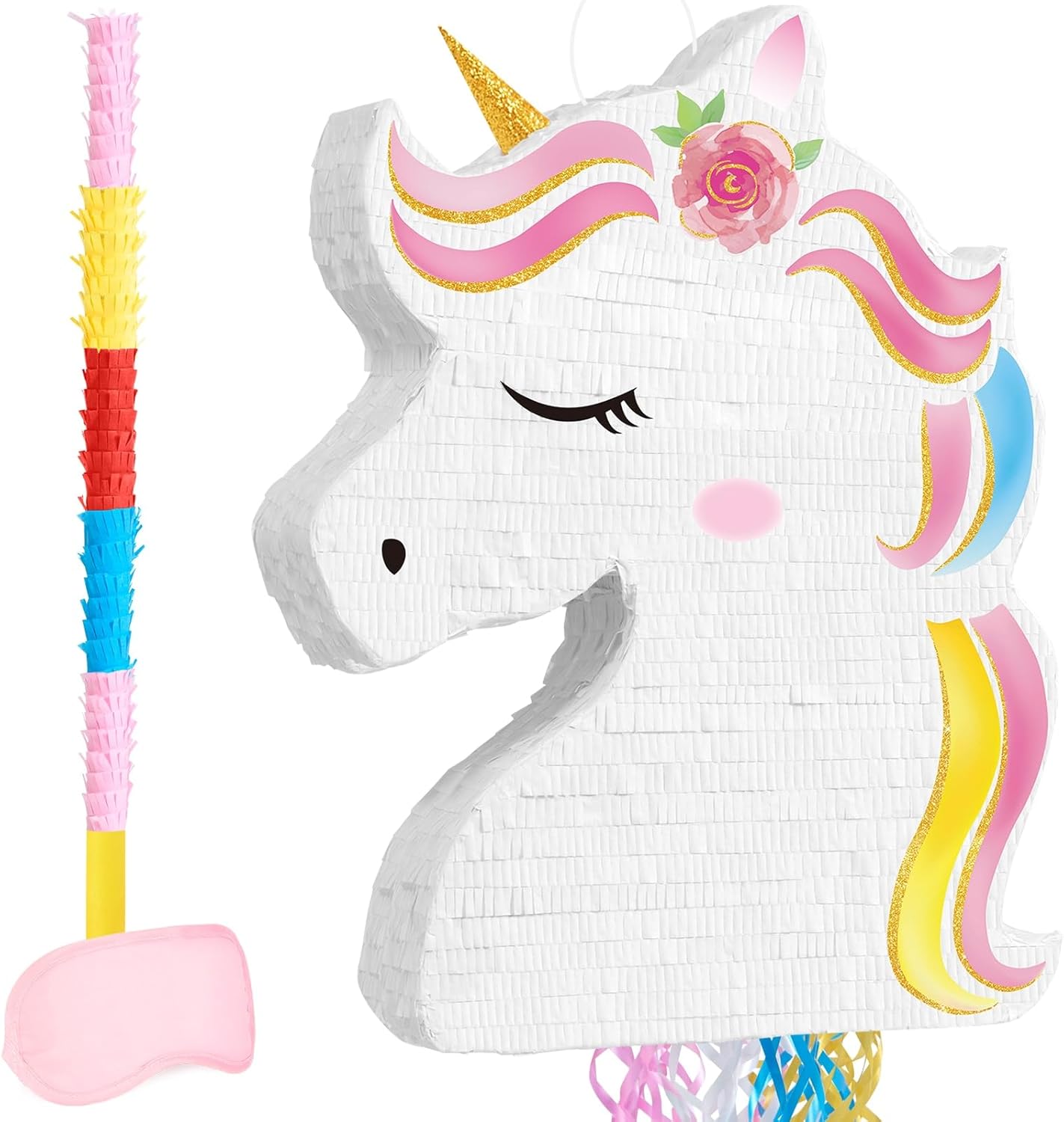 WERNNSAI Easter Bunny Piñata - Easter Rabbit Piñata Spring Pinata with Blindfold and Stick for Birthday Party Decoration Baby Shower School Activities Game Spring Party Game