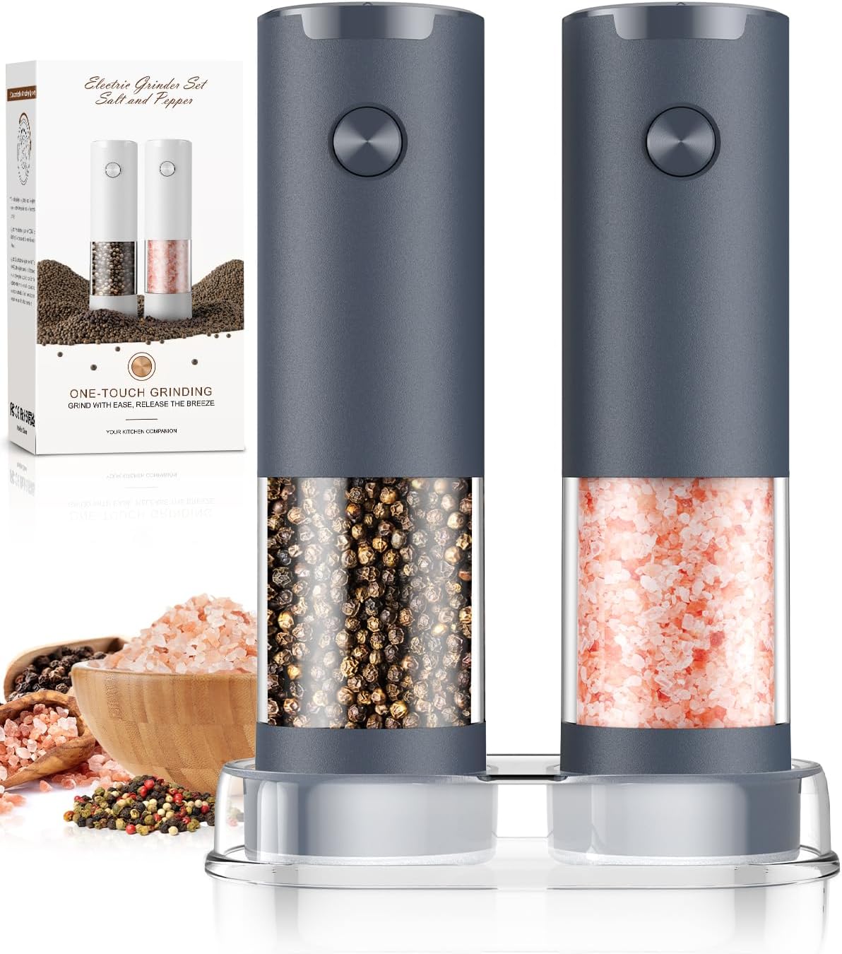 Electric Salt and Pepper Grinder Set Automatic Battery Pepper Mill Shakers Adjustable Coarseness Upgraded Larger Capacity with Led Home and Kitchen Appliances Birthday Gifts for Women Mom