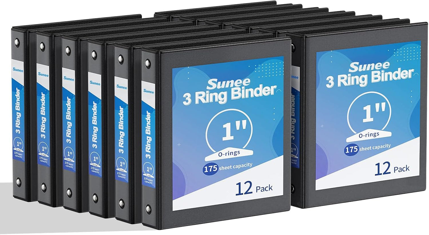SUNEE 3 Ring Binders 1 Inch 12 Pack, Clear View Binders Bulk Three Ring PVC-Free (Fit 8.5x11 Inches) for School or Office Supplies, White