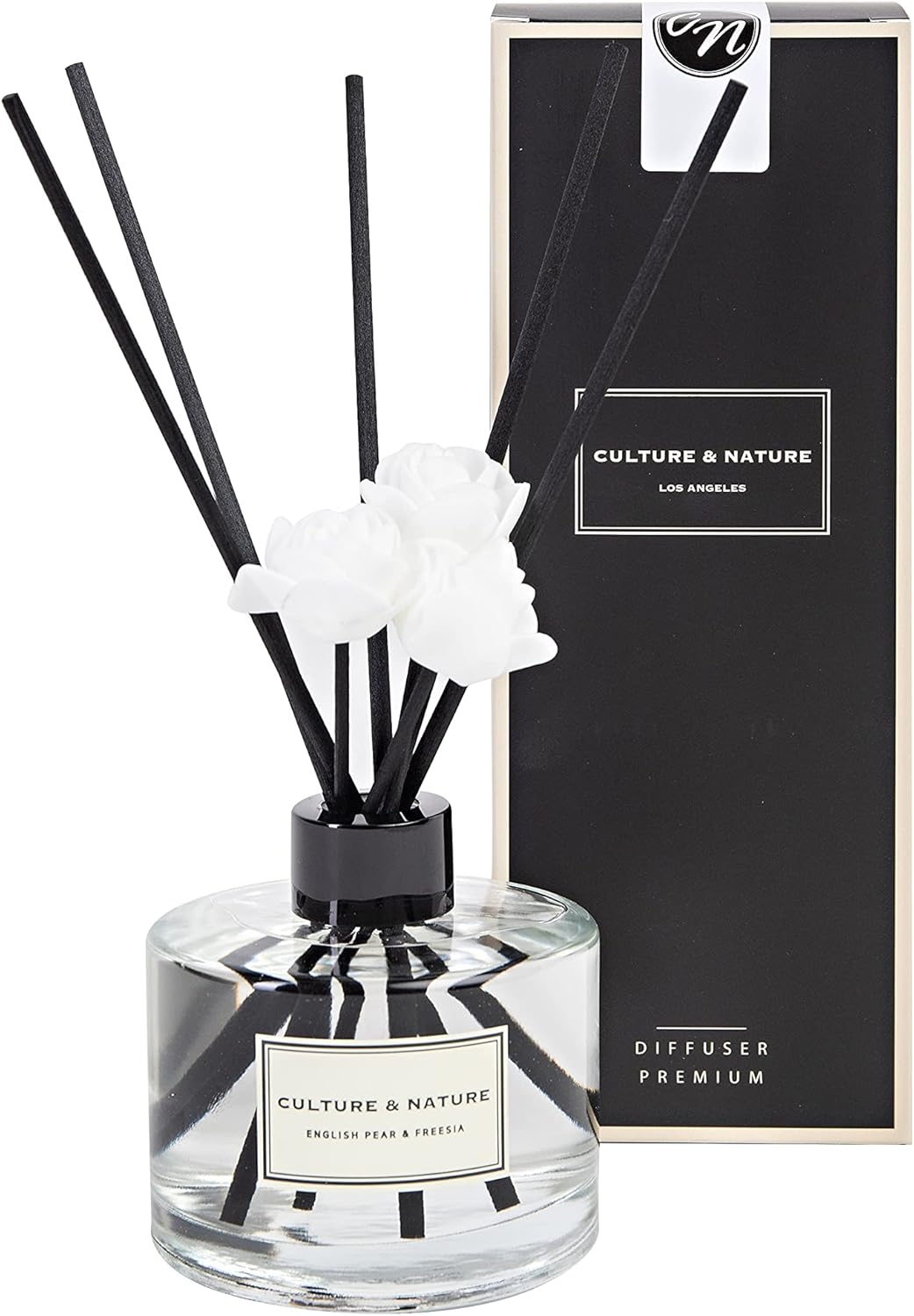 CULTURE & NATURE Reed Diffuser Set 6.7oz (200ml) Black Cherry Scented Diffuser with Sticks Home Fragrance Reed Diffuser for Bathroom Shelf Decor