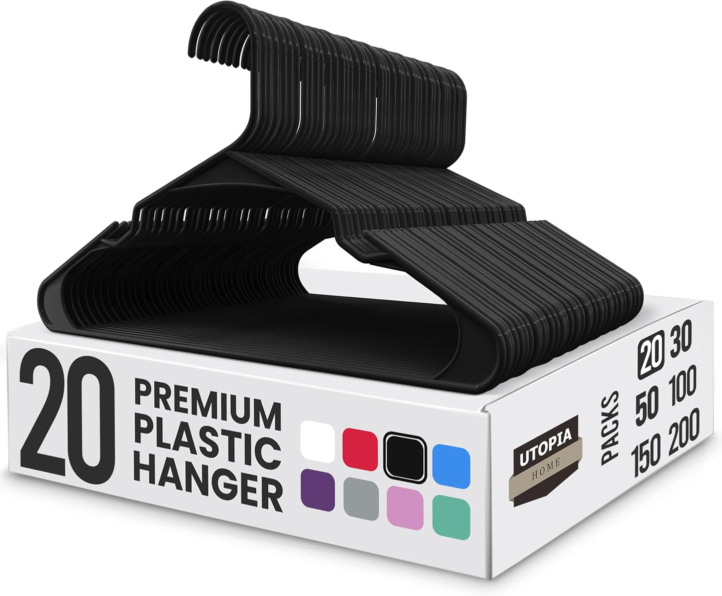Utopia Home - Plastic Hangers 50 Pack - Space Saving Clothes Hanger - Durable and Strong Closet Organizers and Storage Makes It Ideal Stocking Stuffers or Apartment or Dorm Room Essentials (White)
