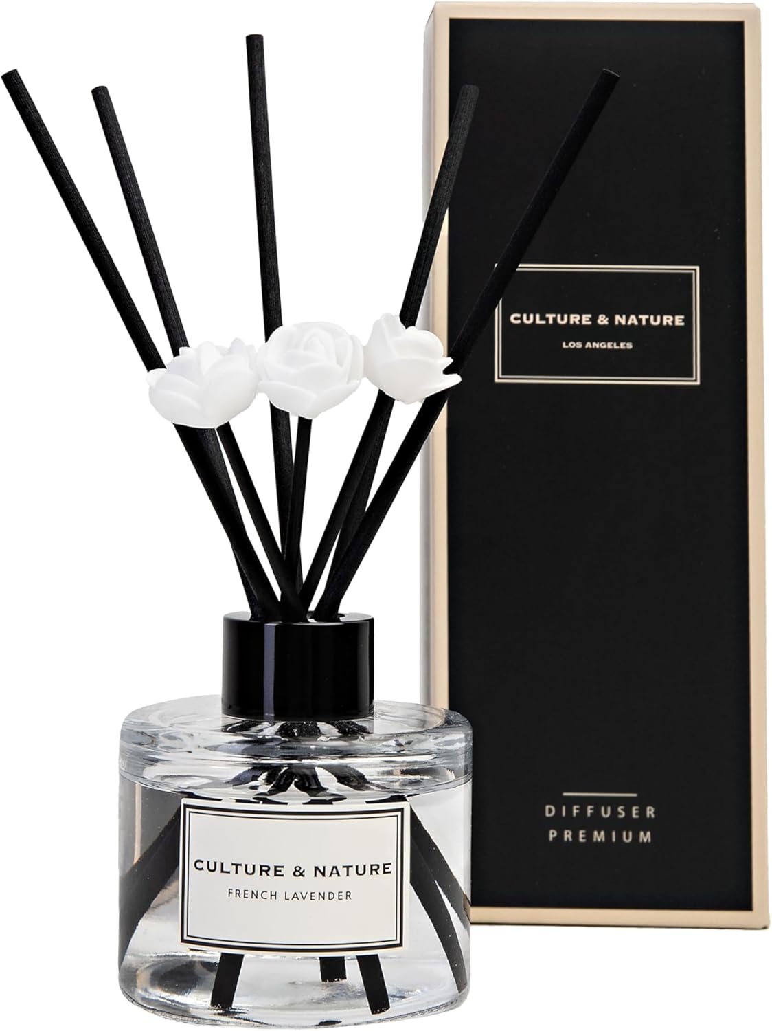 CULTURE & NATURE Reed Diffuser Set 6.7oz (200ml) Black Cherry Scented Diffuser with Sticks Home Fragrance Reed Diffuser for Bathroom Shelf Decor