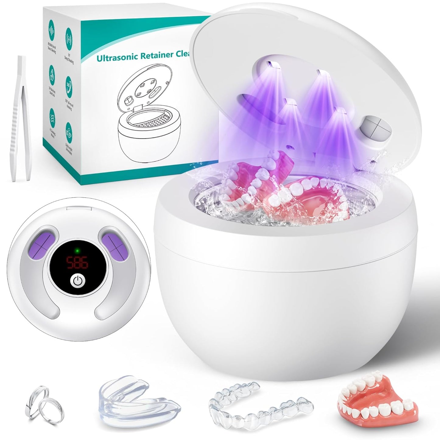 Upgraded Ultrasonic Retainer Cleaner Machine, 45kHz Ultrasonic Dentures Cleaner for Night Guards, Braces, Aligner, Toothbrush, Jewelry and More, 200ML Capacity, Black1