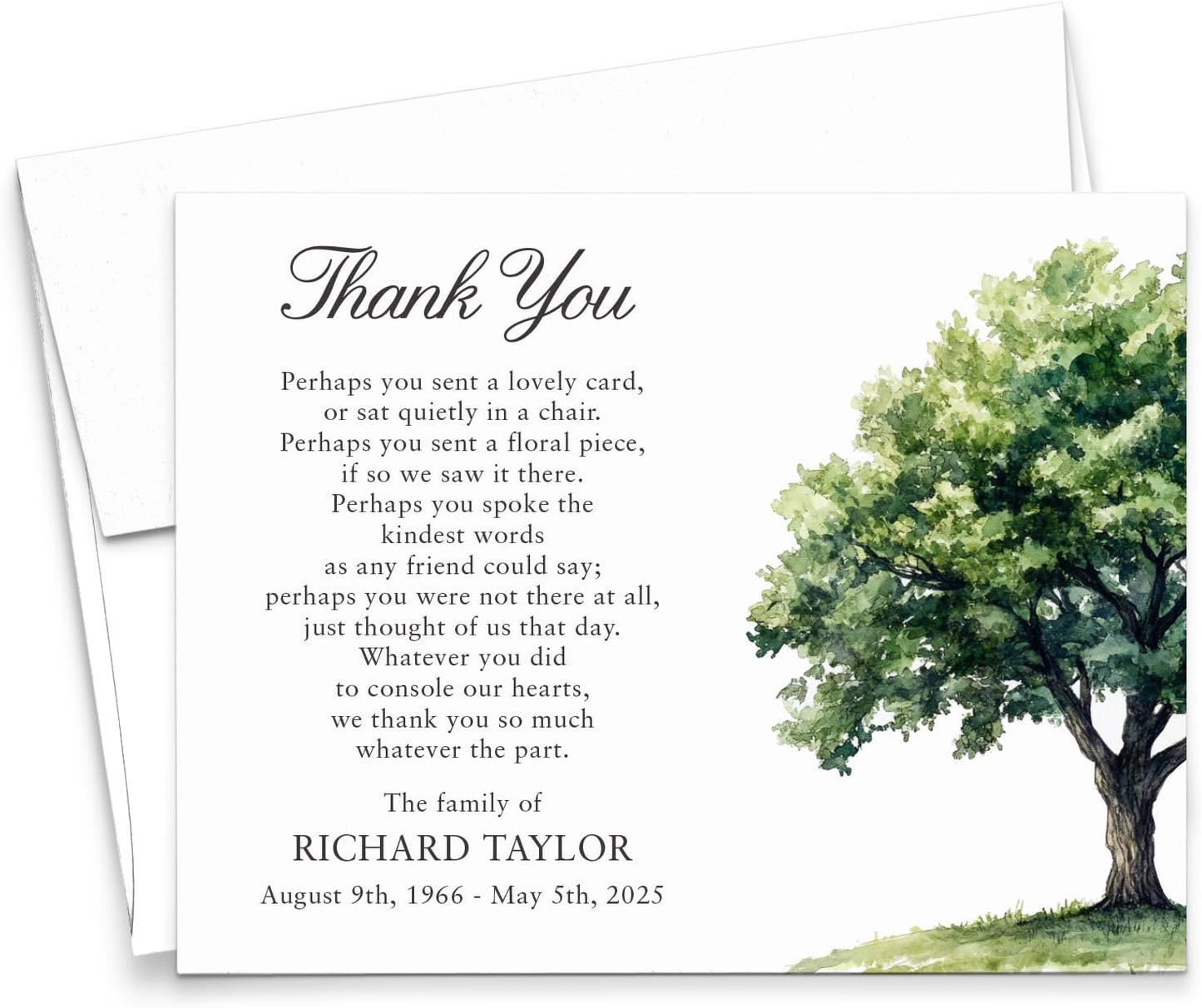 Modern Pink Paper Funeral Thank You Notes with Message Inside, FLAT Sympathy Acknowledgement Cards & Envelopes, Bereavement Personalized Thank You Notecards, Your Choice of Quantity and Color