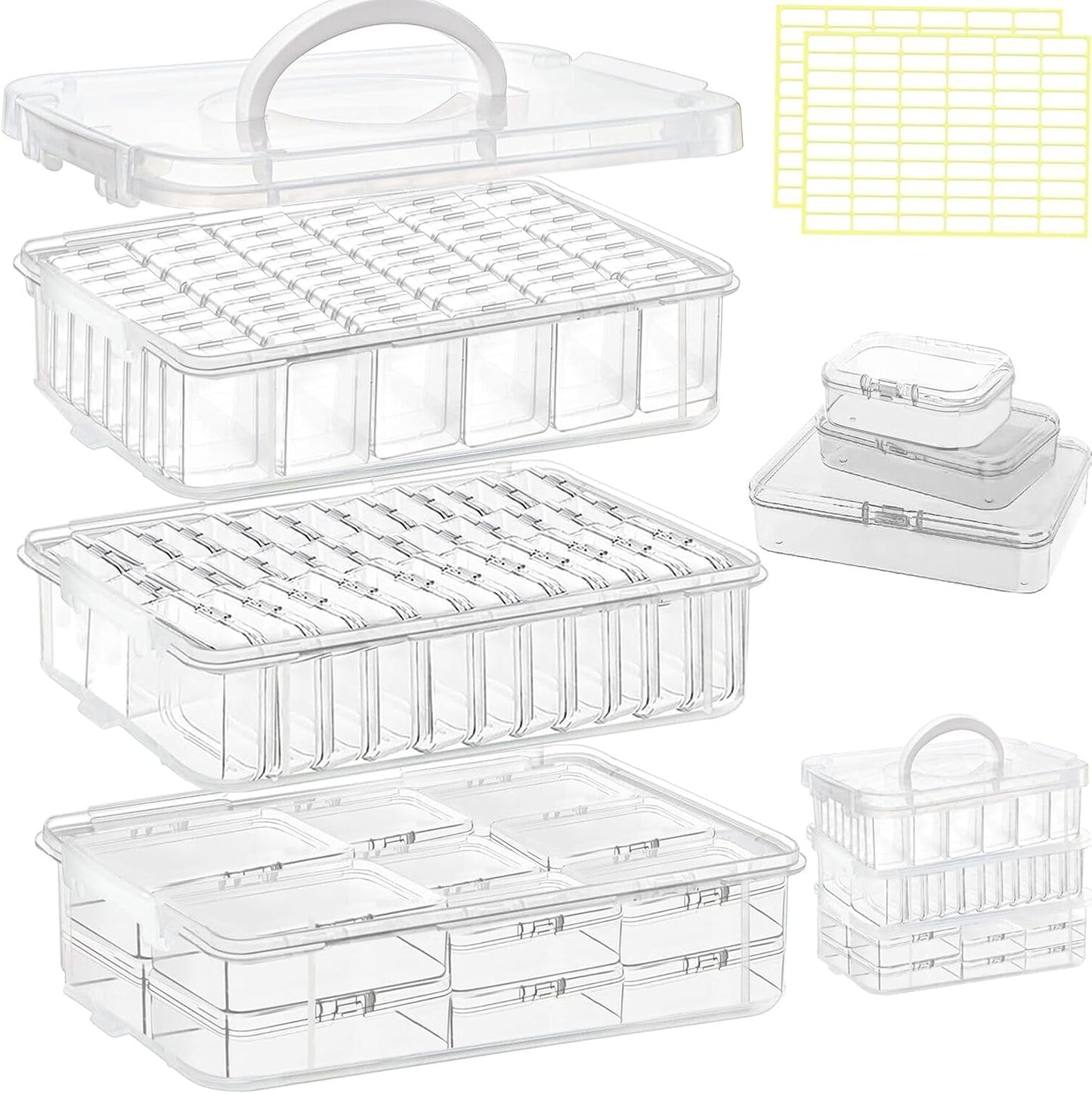 Bead storage container,44pcs of different sizes rectangular mini clear plastic storage box with hinged lid and label for bracelet making DIY jewelry craft nail organizer,Mix Size-2