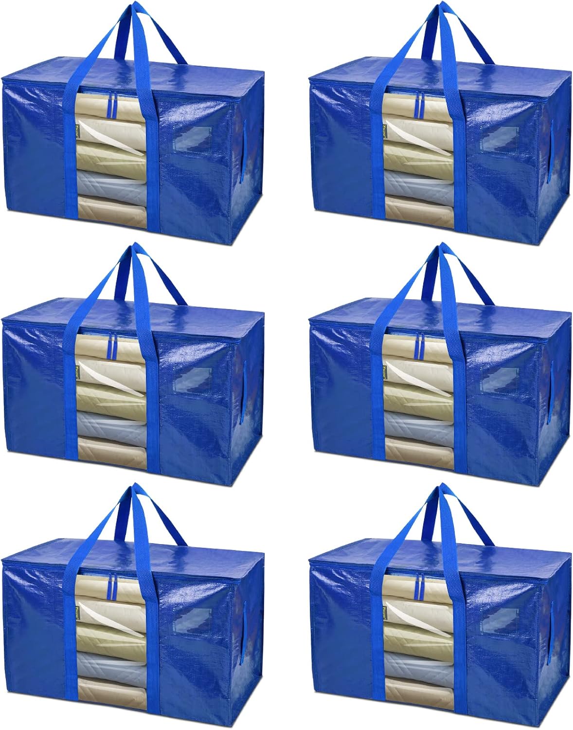 BALEINE 6-Pack Oversized Moving Bags with Reinforced Handles, Heavy-Duty Storage Tote for Clothes, Moving Supplies (Clear, 6-Pack)