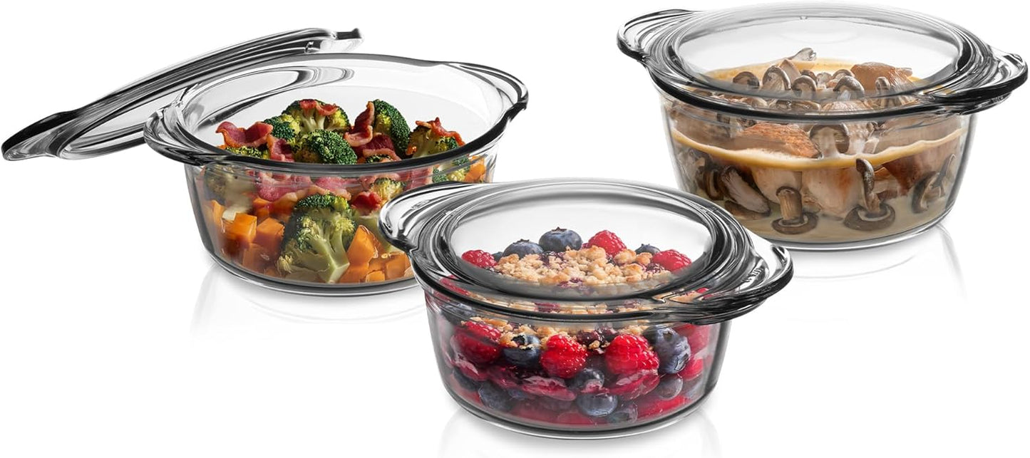 Simax Casserole Dish With Lid, 24 Ounce Round Glass Cookware, Oven and Microwave Safe Borosilicate Glass, Made In Europe 0.75 Qt