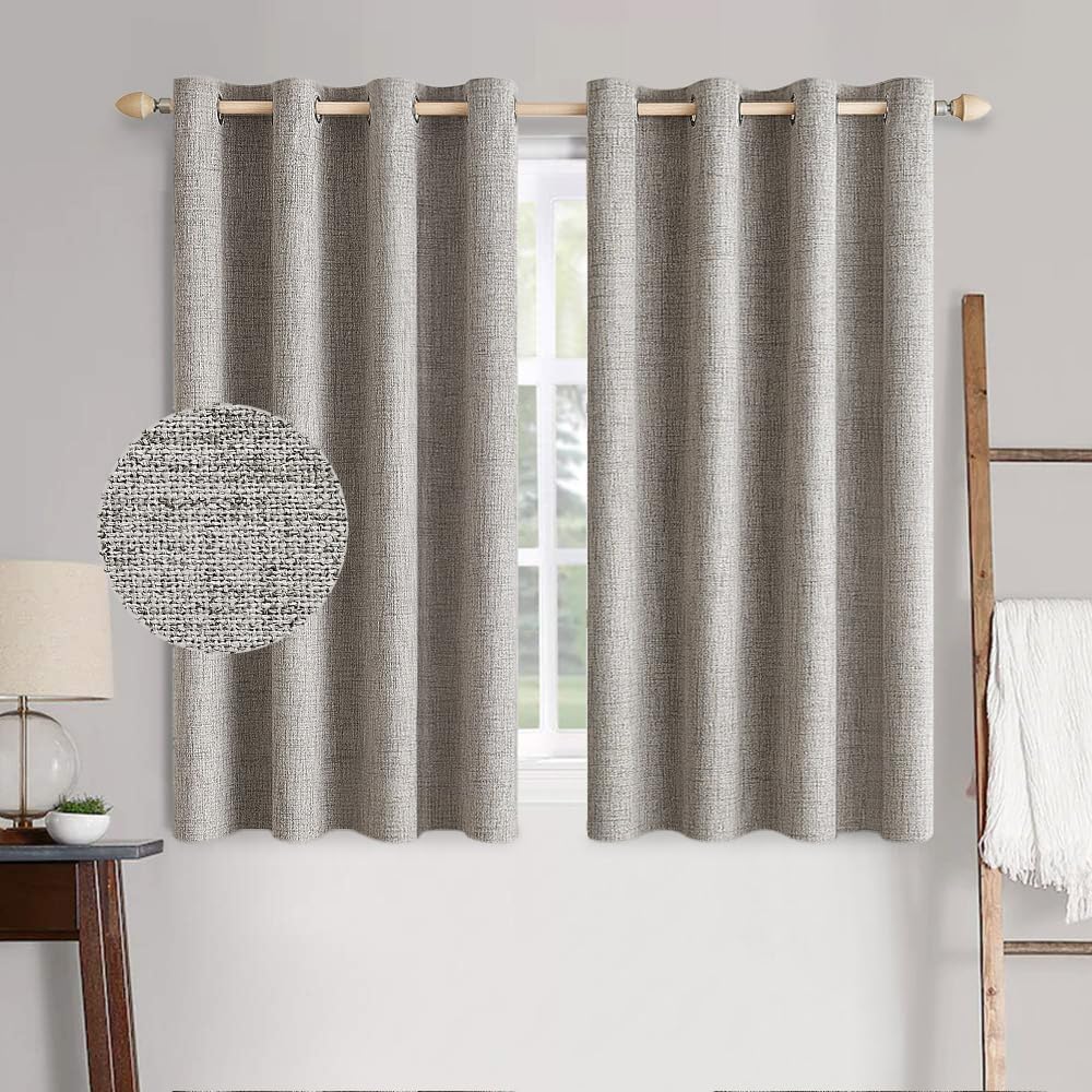 MIULEE 100% Blackout Linen Textured Curtains for Bedroom Solid Thermal Insulated Natural Beige Grommet Room Darkening Curtains & Drapes Luxury Decor for Living Room Nursery 52 x 84 Inch (2 Panels)