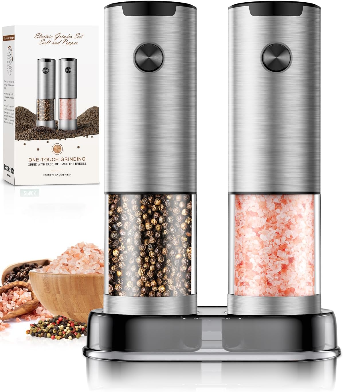 Electric Salt and Pepper Grinder Set Automatic Battery Pepper Mill Shakers Adjustable Coarseness Upgraded Larger Capacity with Led Home and Kitchen Appliances Birthday Gifts for Women Mom