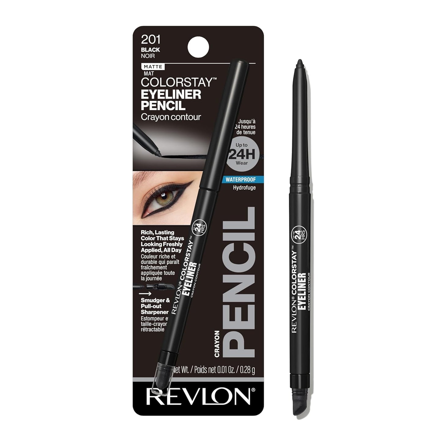 Revlon ColorStay Pencil Waterproof Eyeliner, Smudge-Proof, Eye Makeup with Built-In Sharpener, 201 Black, 2 pack