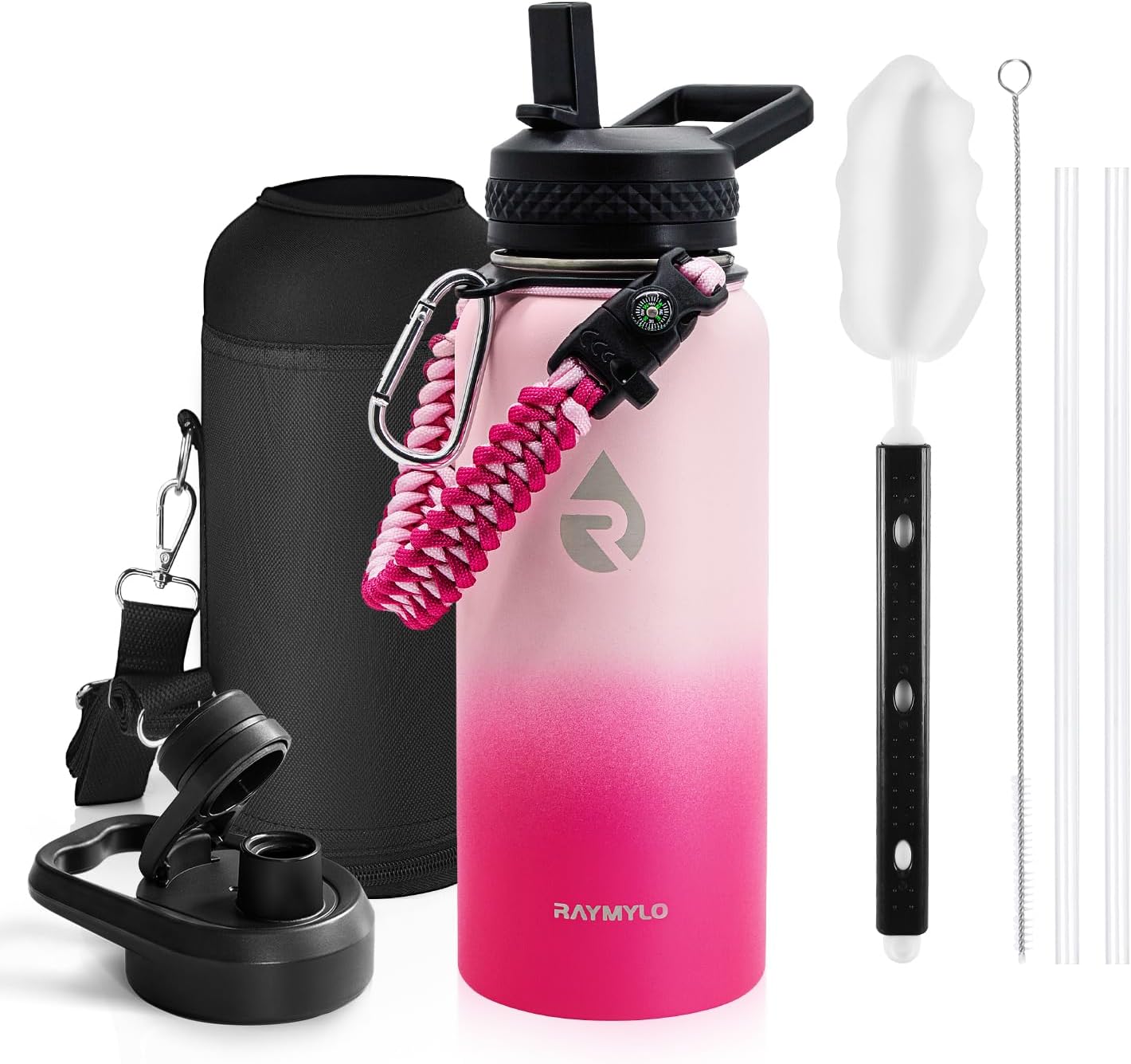 One Gallon Water Bottle Insulated, Triple Walled Vacuum Stainless Steel (Cold for 48 Hrs), Leak Proof & Non-BPA, Large Water Flask Jug with Paracord Handle & Straw Spout Lids
