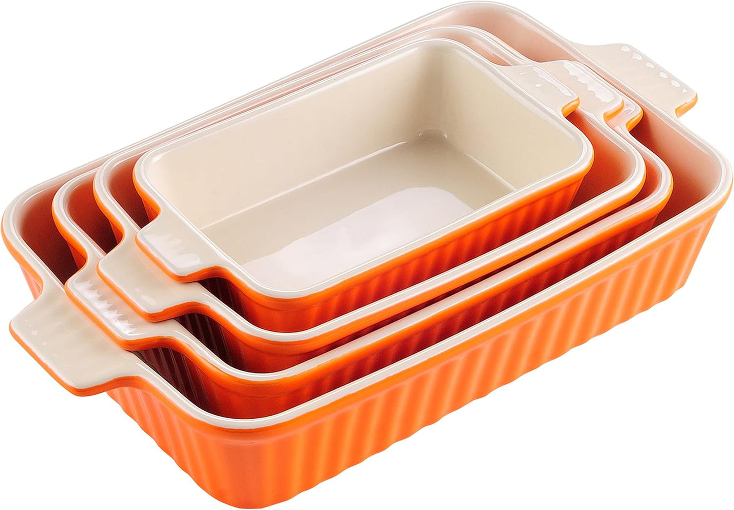 MALACASA Casserole Dishes for Oven, Porcelain Baking Dishes, Ceramic Bakeware Sets of 4, Rectangular Lasagna Pans Deep with Handles for Baking Cake Kitchen, White (9.4"/11.1"/12.2"/14.7"), Series