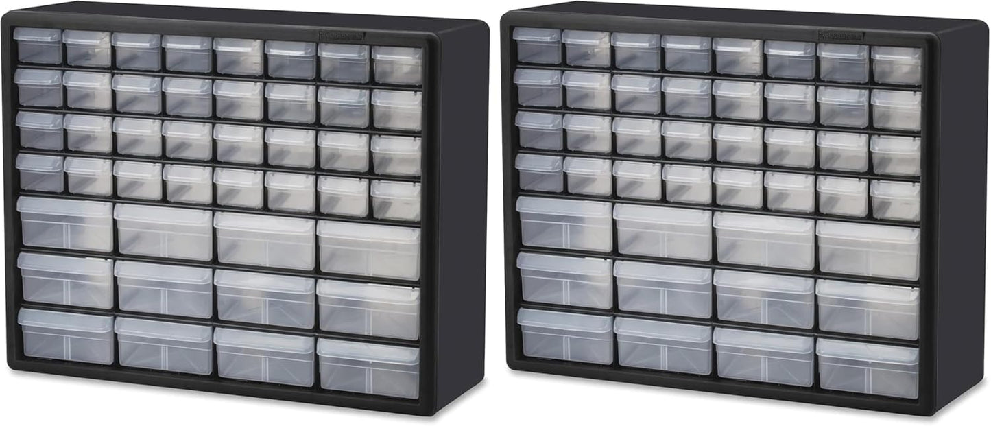 Akro-Mils 44-Drawer Plastic Drawer Storage Cabinet for Garage Organization, Bead Organizer, Building Bricks Storage, Teacher Toolbox, Makeup Organizer, 20" W x 6" D x 16" H, 10144 Black