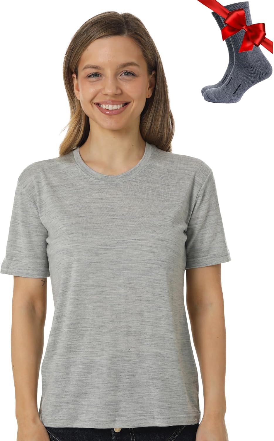 Merino.tech Merino Wool T Shirt Women - 100% Merino Wool Base Layer Women Short Sleeve Moisture-Wicking Tee and Hiking Socks