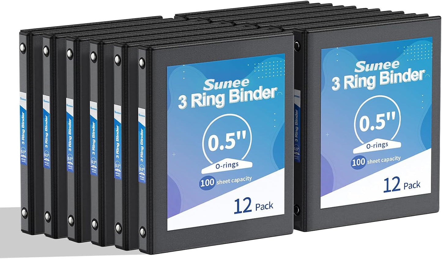 SUNEE 3 Ring Binders 1 Inch 12 Pack, Clear View Binders Bulk Three Ring PVC-Free (Fit 8.5x11 Inches) for School or Office Supplies, White