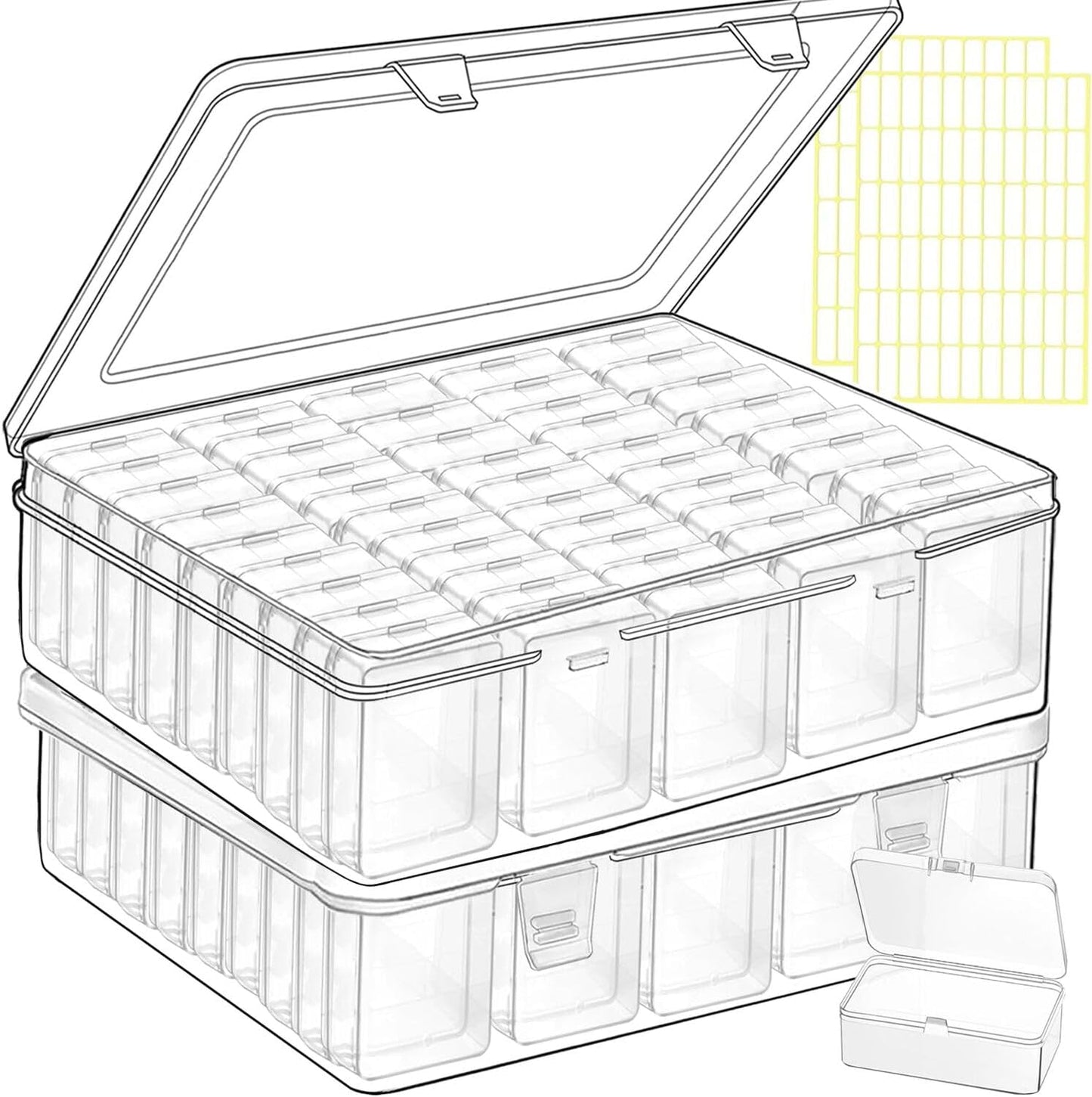 Bead storage container,44pcs of different sizes rectangular mini clear plastic storage box with hinged lid and label for bracelet making DIY jewelry craft nail organizer,Mix Size-2