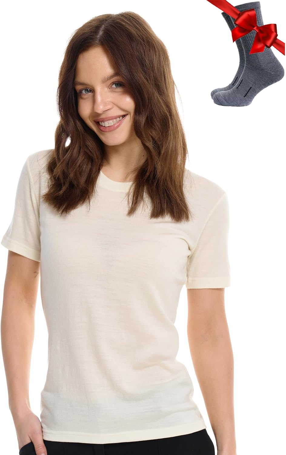 Merino.tech Merino Wool T Shirt Women - 100% Merino Wool Base Layer Women Short Sleeve Moisture-Wicking Tee and Hiking Socks