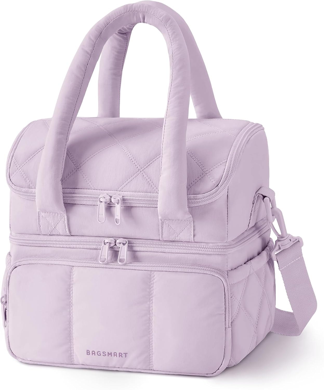 BAGSMART Lunch Bag Women, Double Deck Insulated Lunch Box, Quilted Puffer Lunch Tote, Leakproof, Durable & Reusable Large Lunch Cooler For Work Picnic Travel Meal Prep, Camel