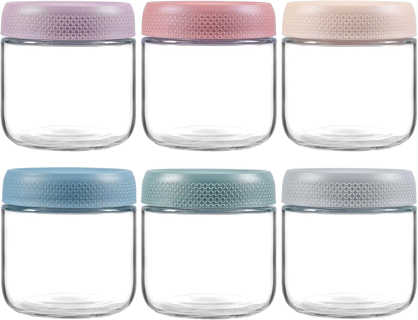 NETANY 6-pack 16 oz Overnight Oats Containers with Lids, Glass jars with Airtight Lids, Wide mouth Mason Salad jars, Glass Food Storage Containers for Snacks Yogurt Spice Sugar