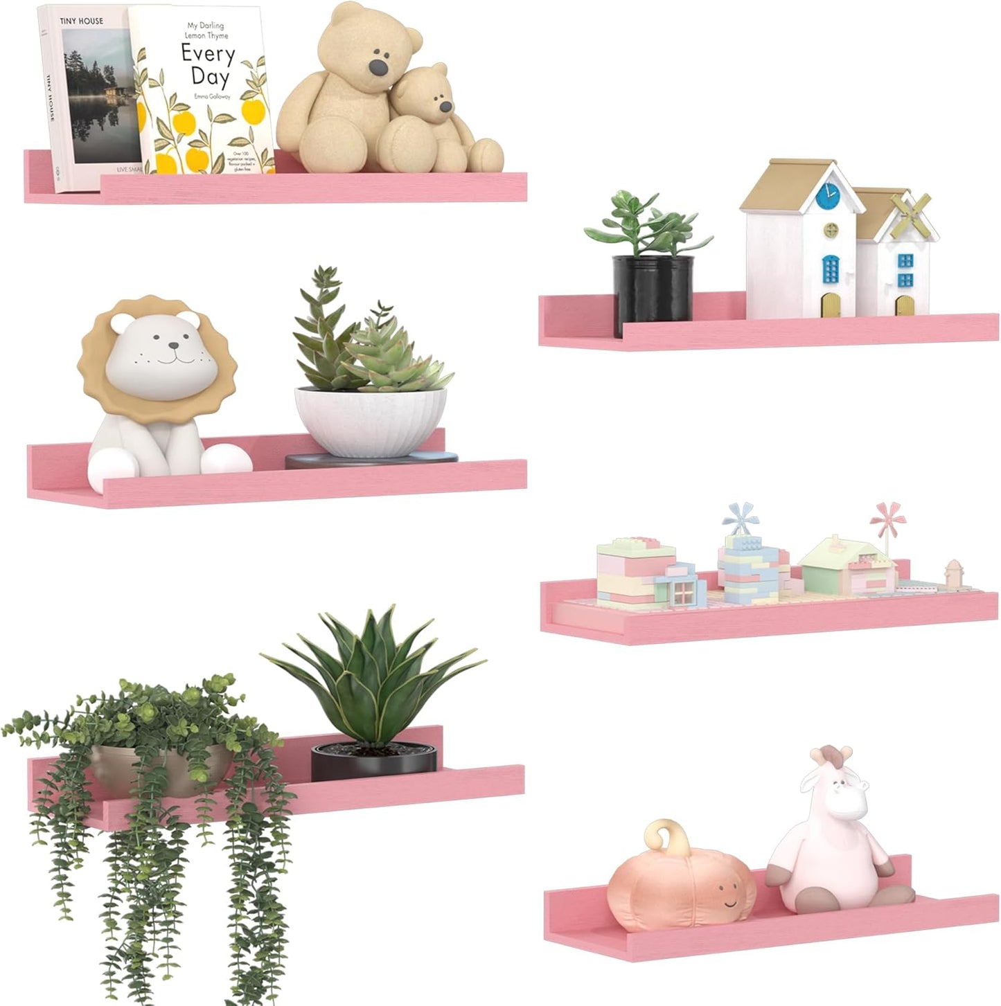 upsimples Floating Shelves for Wall, Wall Shelves for Decor Storage Set of 6, Wall Mounted Wood Shelf for Bedroom, Living Room, Bathroom, Kitchen, Picture Ledge Shelf, Black
