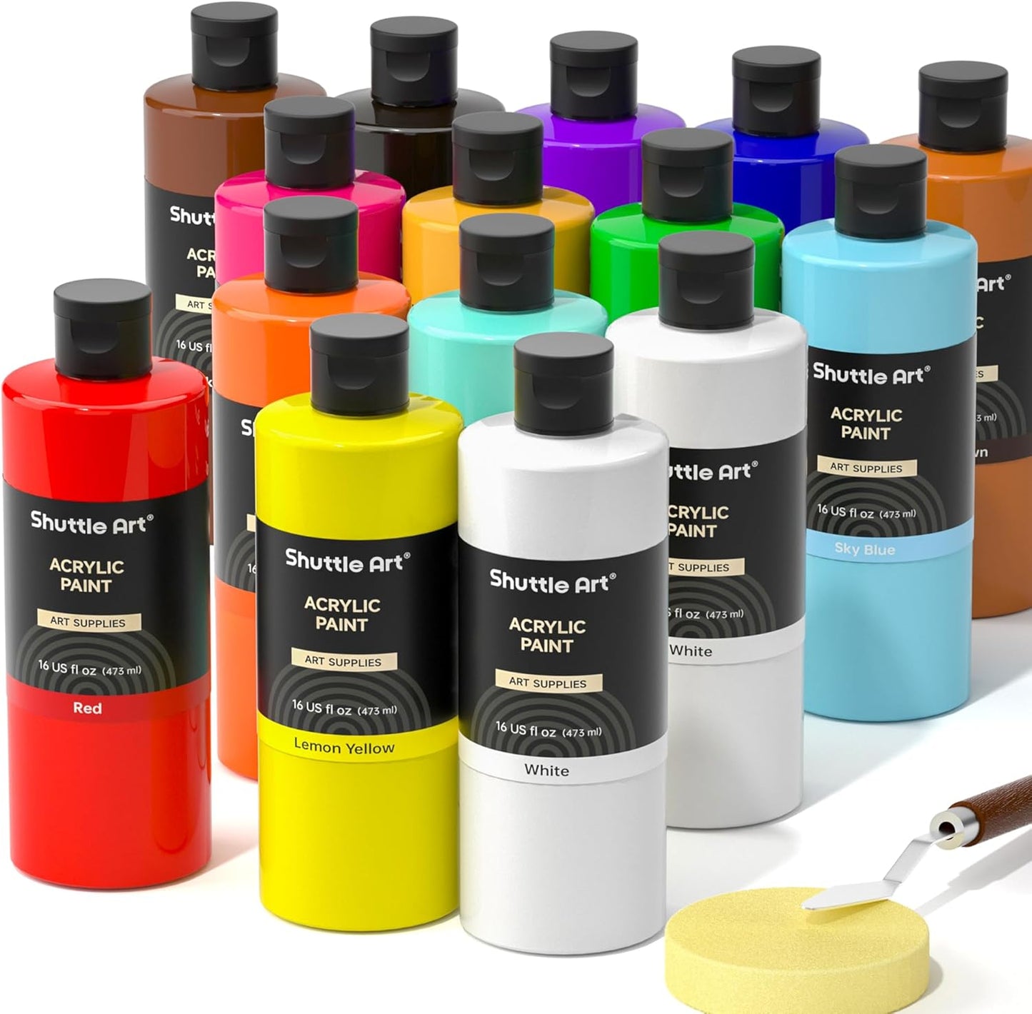 Shuttle Art 18 Colors Acrylic Paint Bottle Set (250ml/8.45oz), Rich Pigmented Bulk Painting Supplies for Artists, Beginners and Kids on Rocks Crafts Canvas Wood Ceramic