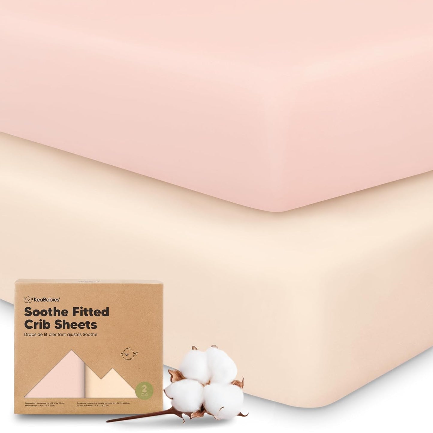 KeaBabies 2-Pack Organic Crib Sheets for Boys, Girls - 52x28 Fitted Crib Mattress Sheet Neutral, Breathable Jersey Cotton Cover for Baby Bed, Toddler Mattress, Soft & Cute Prints (Soft White)