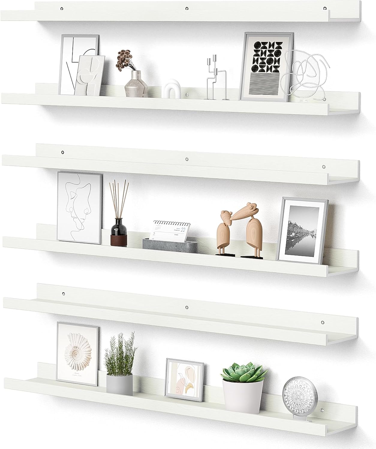 upsimples Floating Shelves for Wall, Wall Shelves for Decor Storage Set of 6, Wall Mounted Wood Shelf for Bedroom, Living Room, Bathroom, Kitchen, Picture Ledge Shelf, Black
