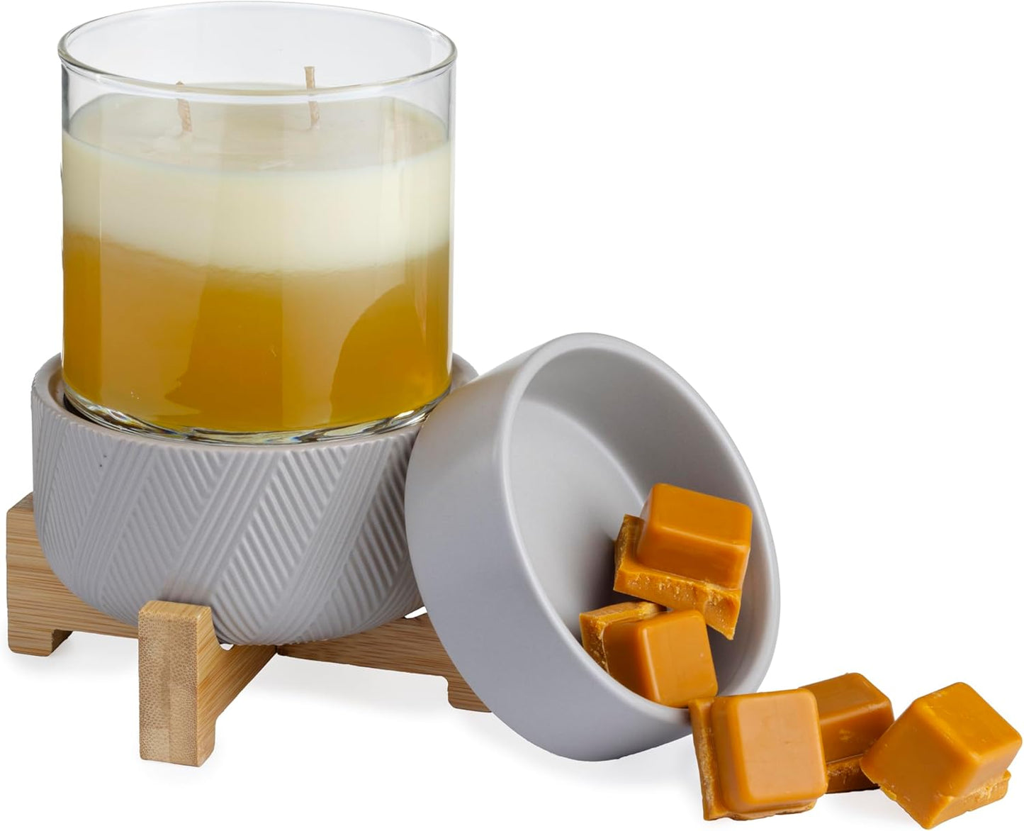 Candle Warmers ETC 2-in-1 Candle and Fragrance Warmer for Warming Scented Candles or Wax Melts and Tarts with to Freshen Room, Pewter Walnut