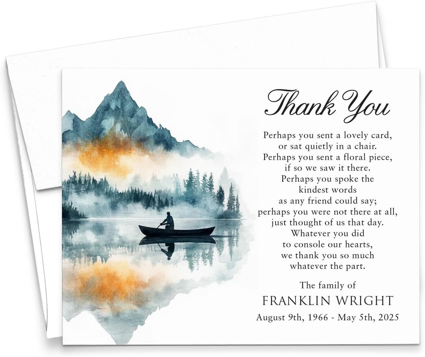 Modern Pink Paper Funeral Thank You Notes with Message Inside, FLAT Sympathy Acknowledgement Cards & Envelopes, Bereavement Personalized Thank You Notecards, Your Choice of Quantity and Color
