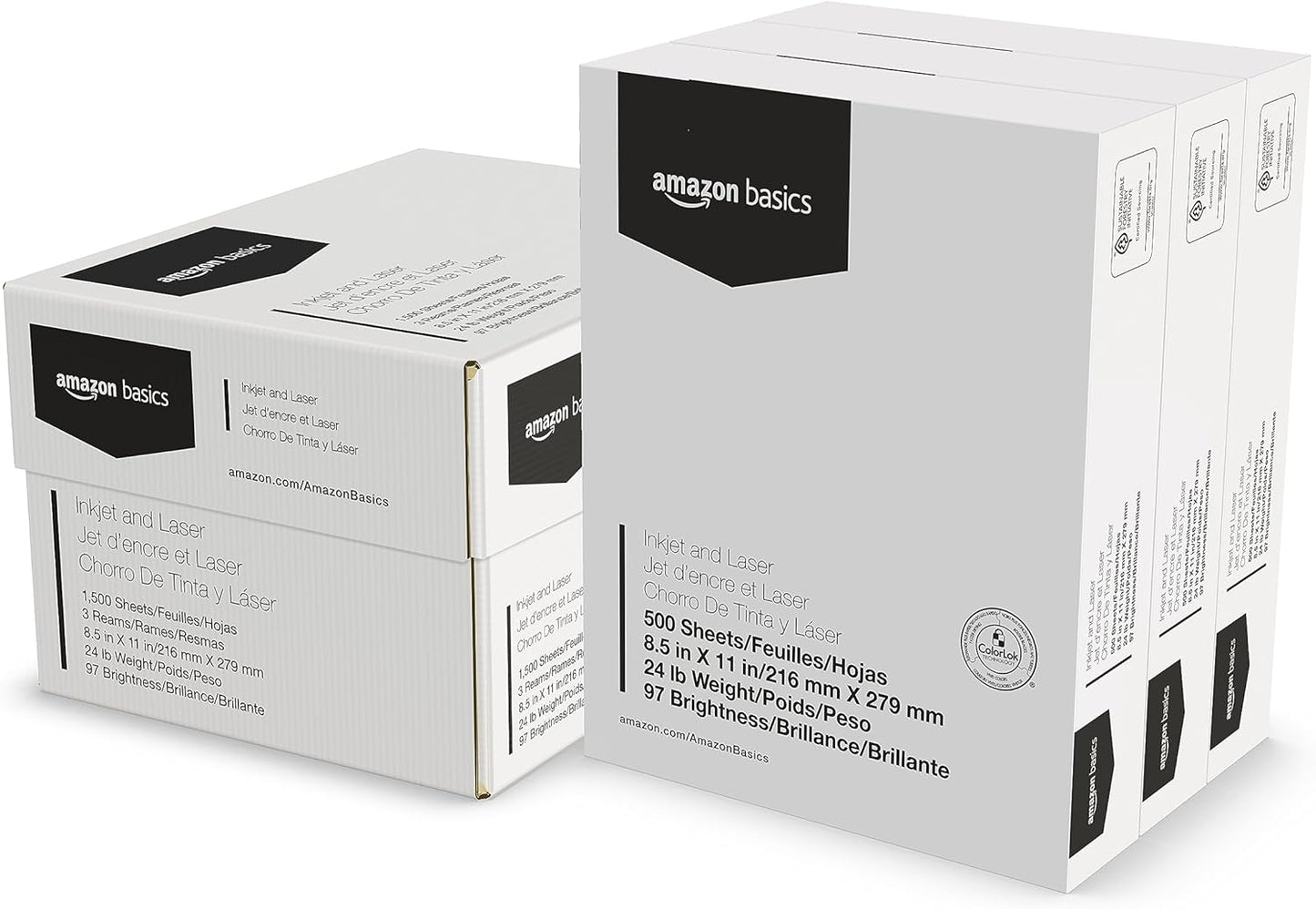 Amazon Basics Multipurpose Copy Printer Paper, 8.5 x 11 Inches, 24 lb Weight, 97 Bright White, 1500 Sheets (3 Packs of 500), for Inkjet and Laser