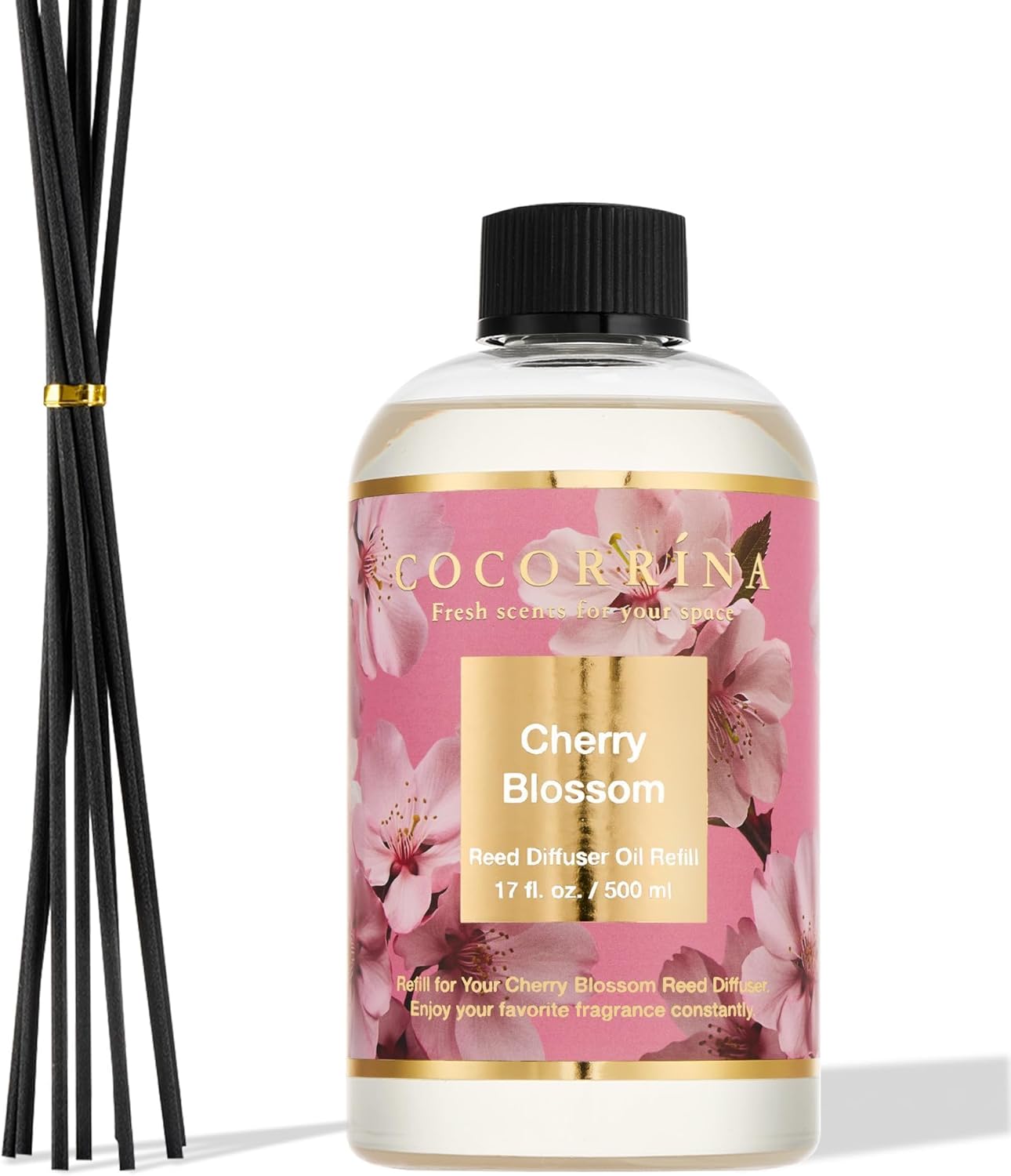 Cocorrína Reed Diffuser Refill Sandalwood Rose 17oz (500ml) with 8 Sticks - Premium Long-Lasting Floral Essential Oil, Home Fragrance for Bedroom, Bathroom Home Decor