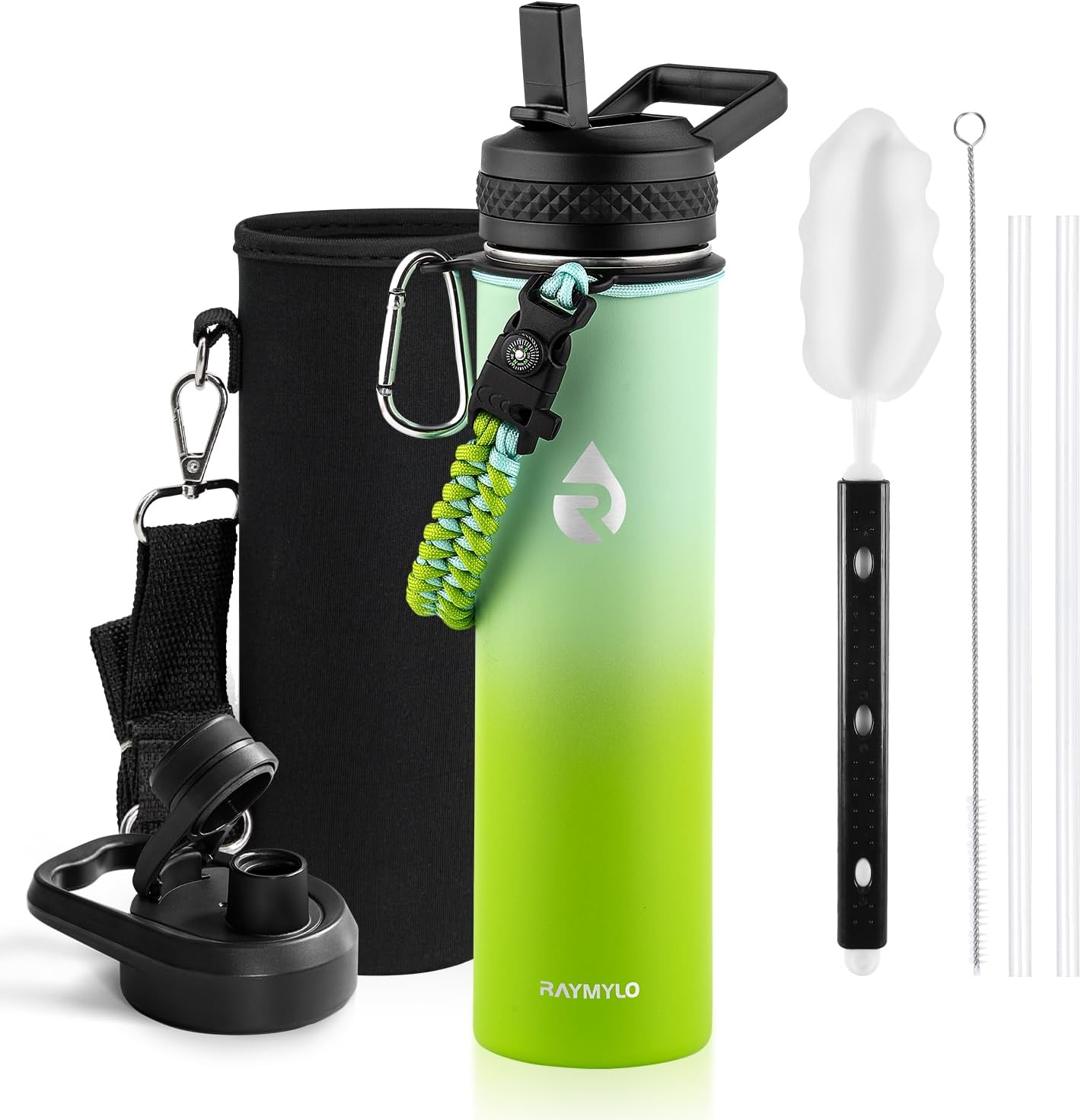 One Gallon Water Bottle Insulated, Triple Walled Vacuum Stainless Steel (Cold for 48 Hrs), Leak Proof & Non-BPA, Large Water Flask Jug with Paracord Handle & Straw Spout Lids