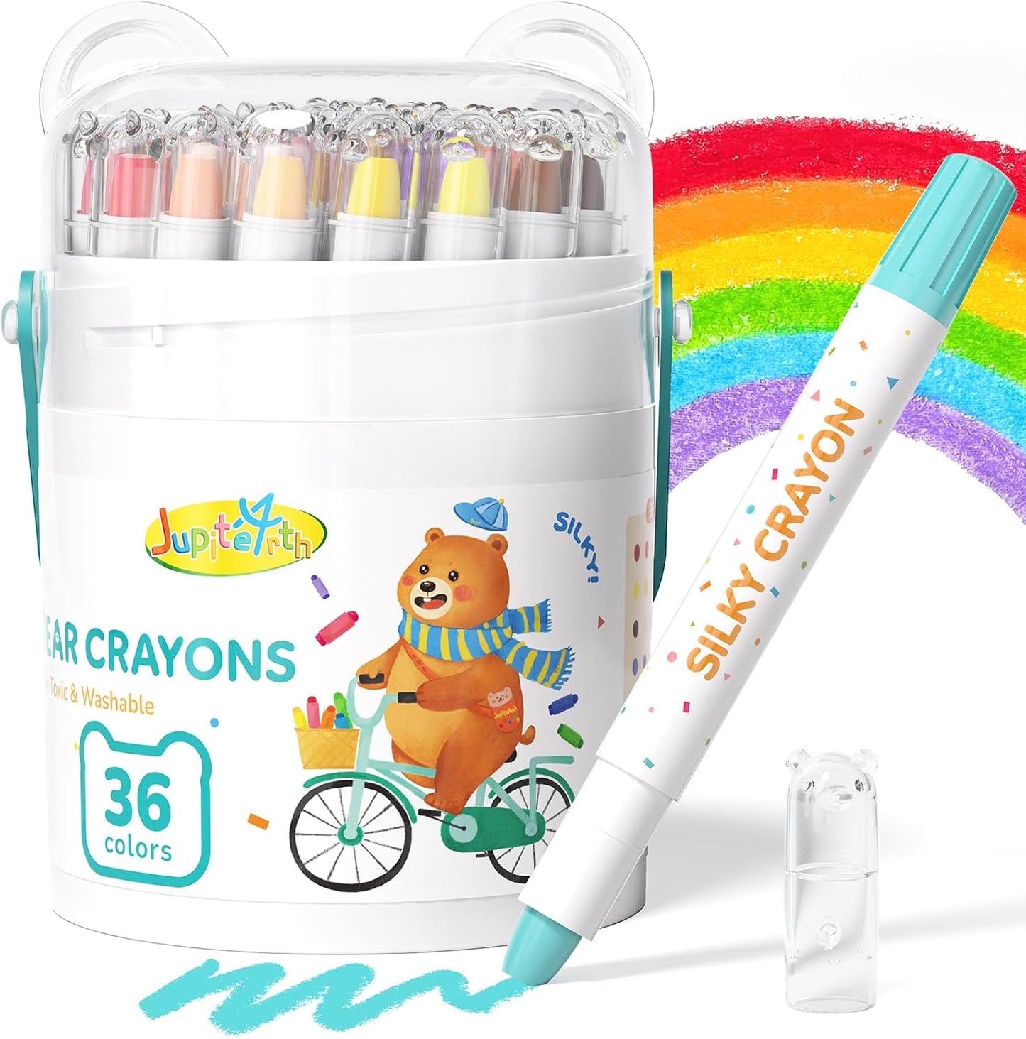 JUPITEARTH 36 Color Twist Crayons for Toddlers 1-3 and Kids 4-8, Non-Toxic Washable Crayons 2-4, Ultra-Silky Easy-Grip Art Supplies, Ideal Coloring Gift for Boys and Girls