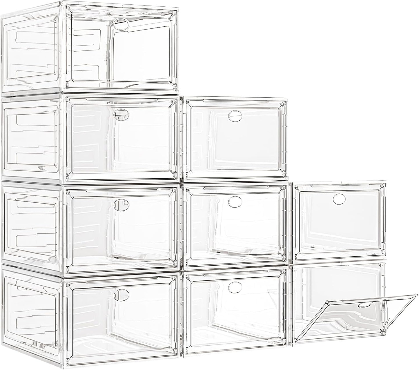 Thickened Clear Shoe Storage Organizer with Magnetic Door, Sturdy Stackable Shoe Boxes for Closet, Collapsible Space-Saving Shoe Rack for Sneakers & Boots, Plastic Shoe Cabinet Box Set, 6 Pack, White