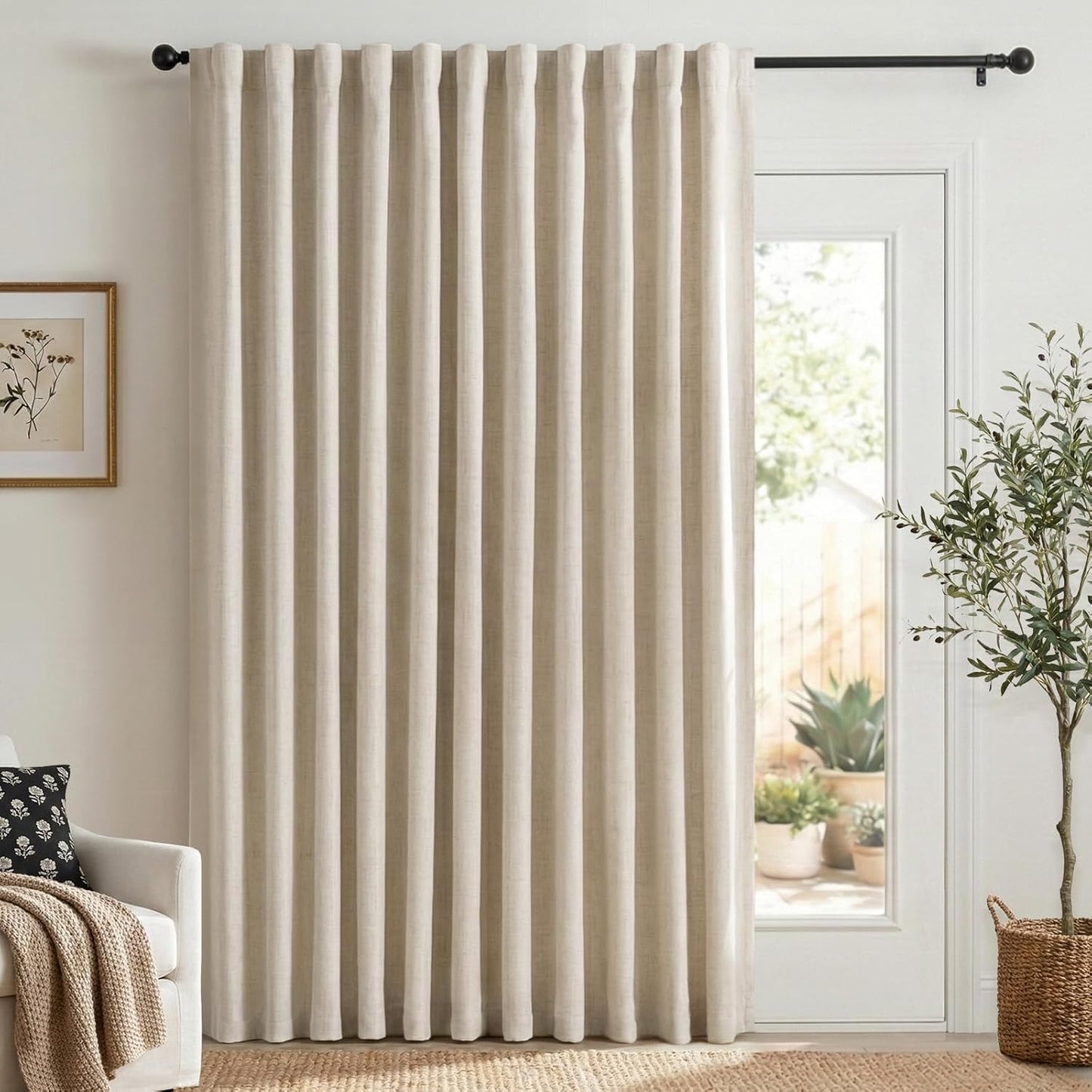 100% Blackout Shield Linen Blackout Curtains for Bedroom 84 Inches Long, Back Tab/Rod Pocket Living Room Drapes, Thermal Insulated Blackout Curtains 2 Panels Set, 50" W x 84" L, Cream