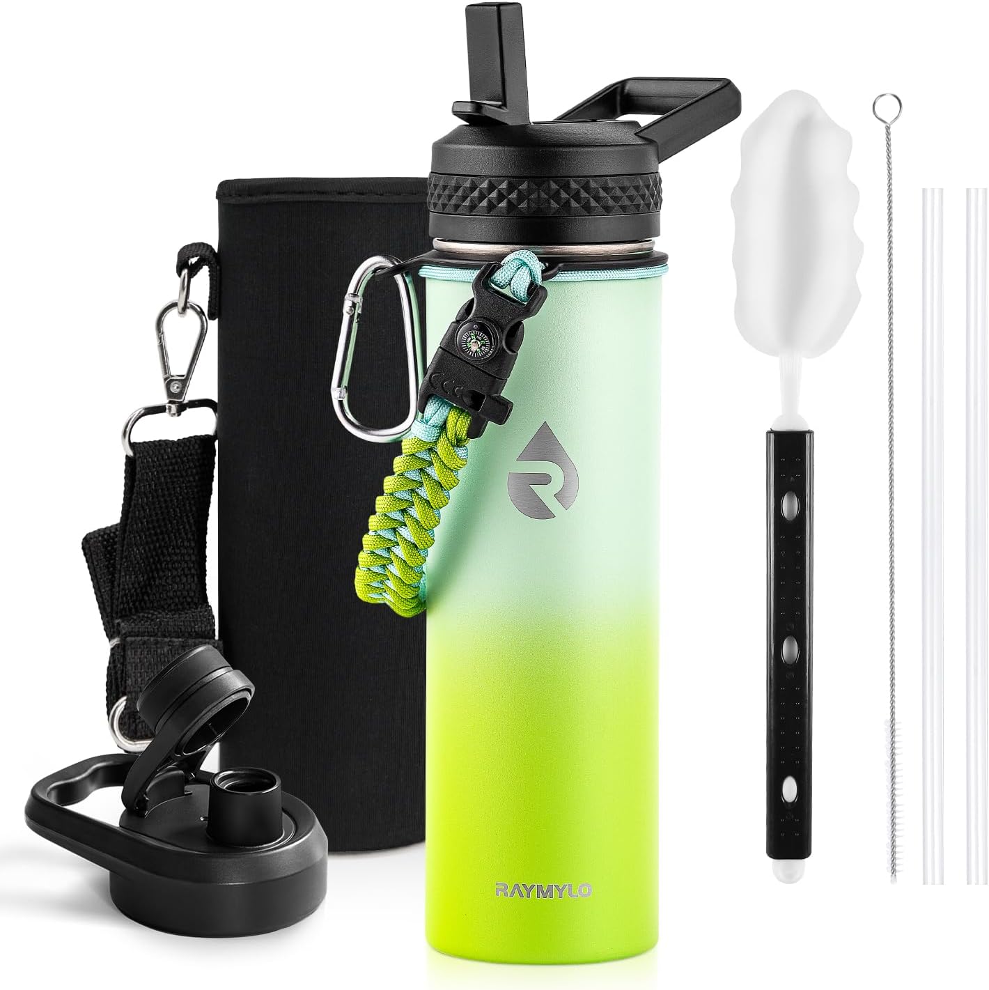 One Gallon Water Bottle Insulated, Triple Walled Vacuum Stainless Steel (Cold for 48 Hrs), Leak Proof & Non-BPA, Large Water Flask Jug with Paracord Handle & Straw Spout Lids