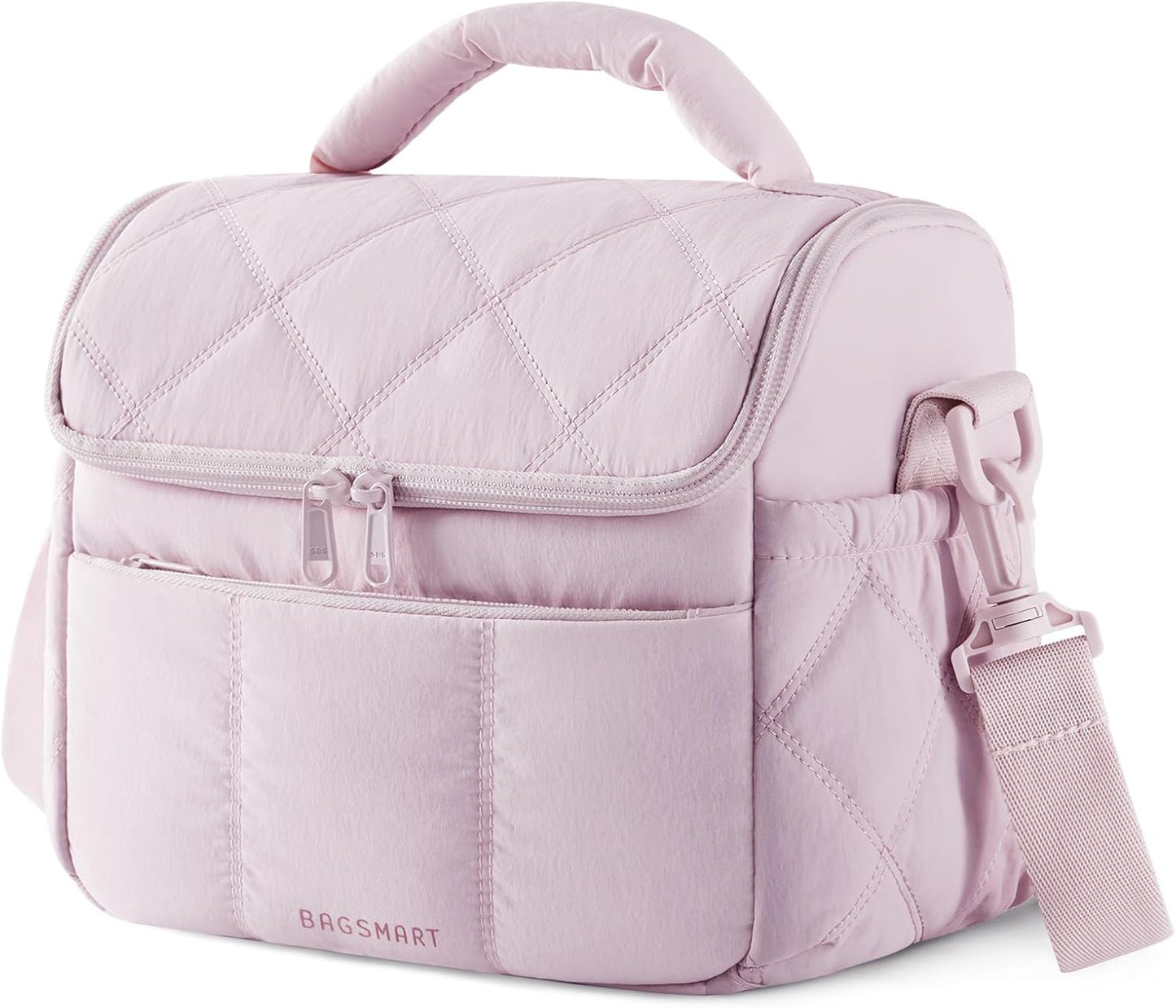 BAGSMART Lunch Bag Women, Double Deck Insulated Lunch Box, Quilted Puffer Lunch Tote, Leakproof, Durable & Reusable Large Lunch Cooler For Work Picnic Travel Meal Prep, Camel