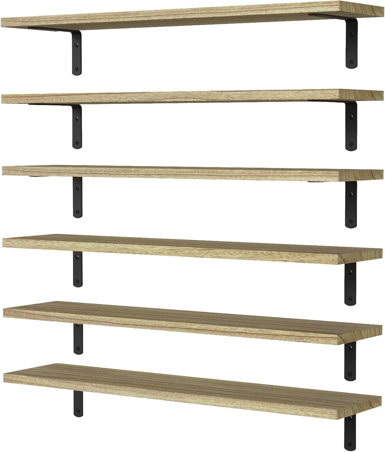WOPITUES Wood Floating Shelves Set of 6, Shelves for Wall Decor, Farmhouse Shelf for Bedroom, Bathroom Storage Shelves, Book Shelves for Living Room - Rustic Brown