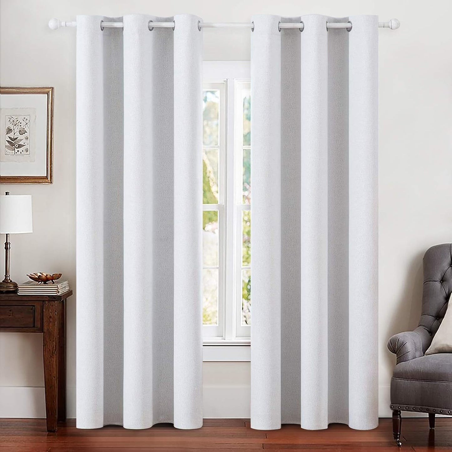 MIULEE 100% Blackout Linen Textured Curtains for Bedroom Solid Thermal Insulated Natural Beige Grommet Room Darkening Curtains & Drapes Luxury Decor for Living Room Nursery 52 x 84 Inch (2 Panels)
