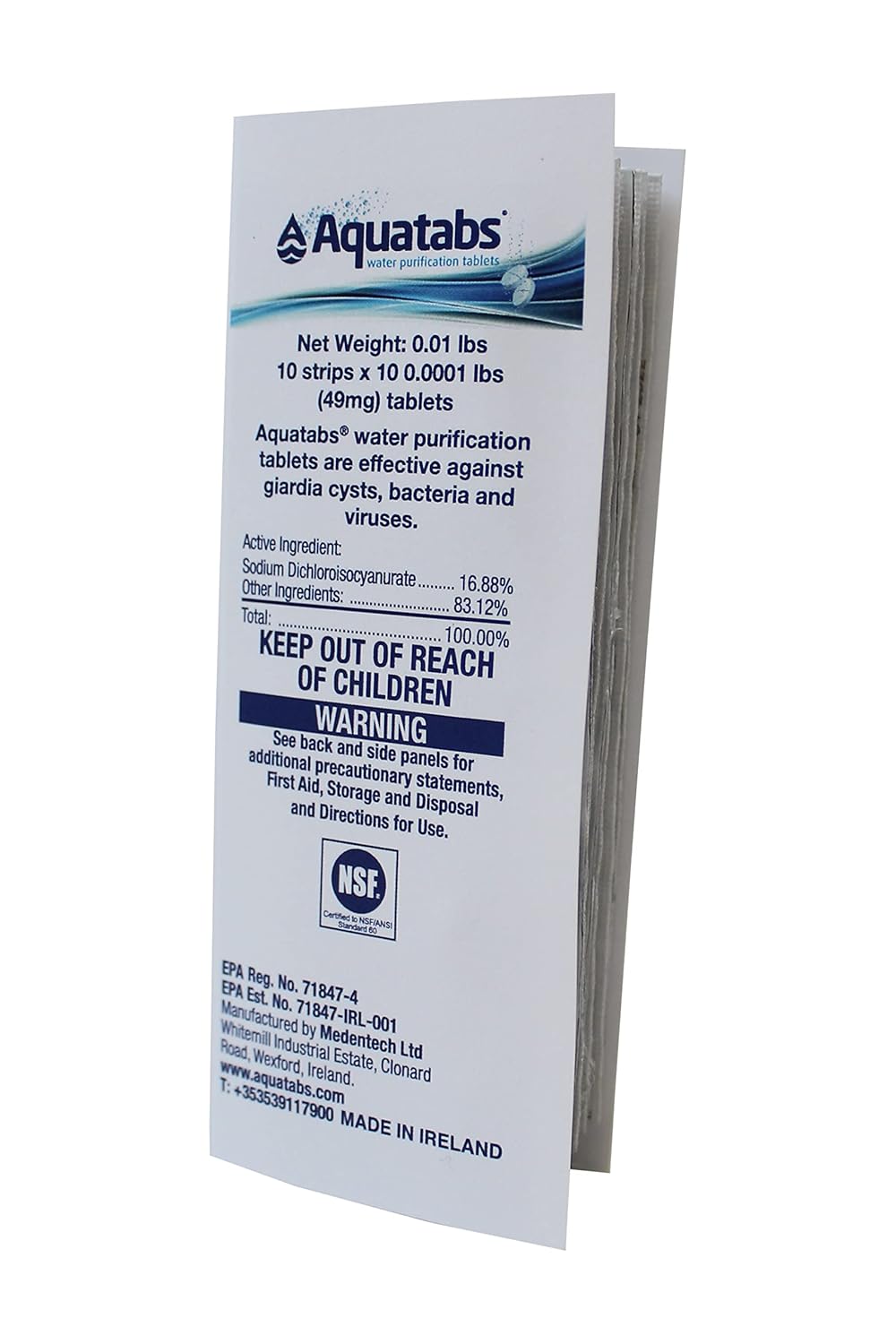 Aquatabs Water Purification Tablets (397mg, 100 Pack). Water Filtration System for Camping, Boating, Emergency Water, Survival Kit, and Marine. Easy-to-Use Water Purifier Treatment.