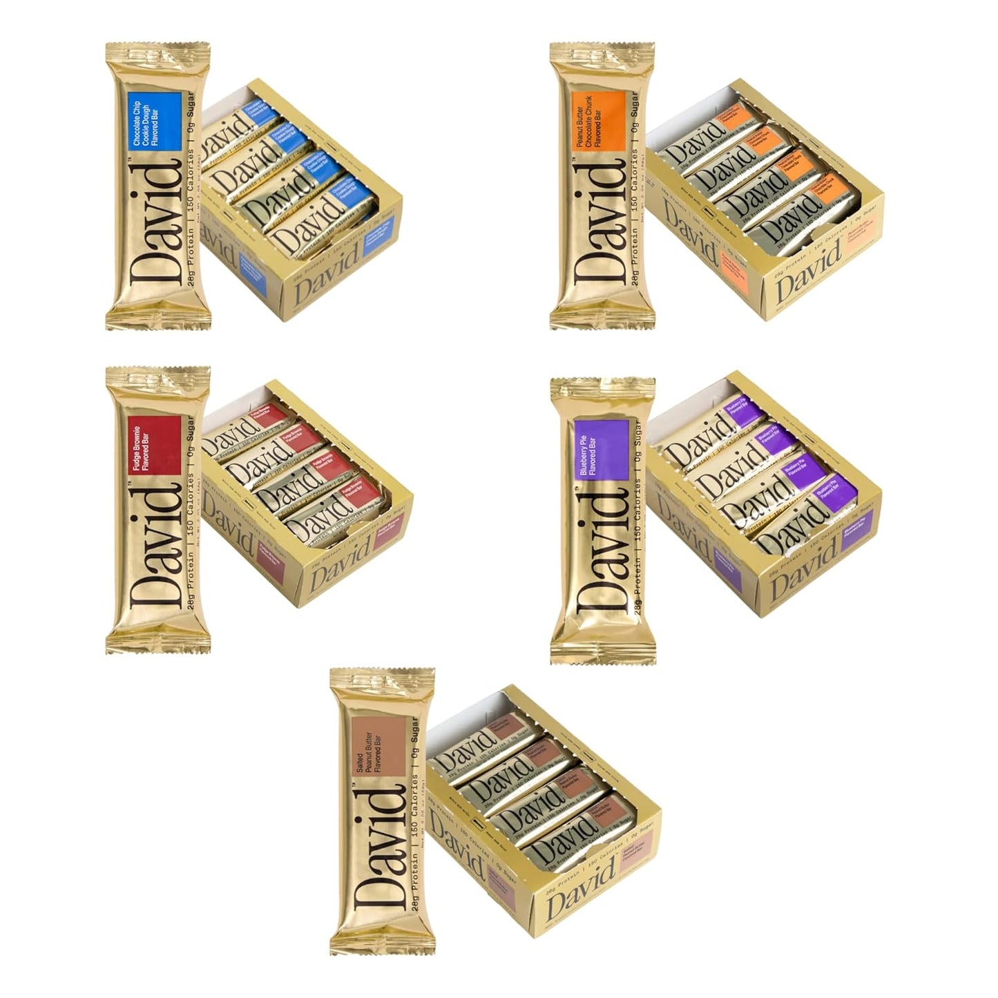 David High Protein Bars - 0g of Sugar, Low Carb, Gluten Free - 28g of Protein, 150 Calories - On-The-Go Snack - Peanut Butter Chocolate Chunk Flavor, Pack of 12