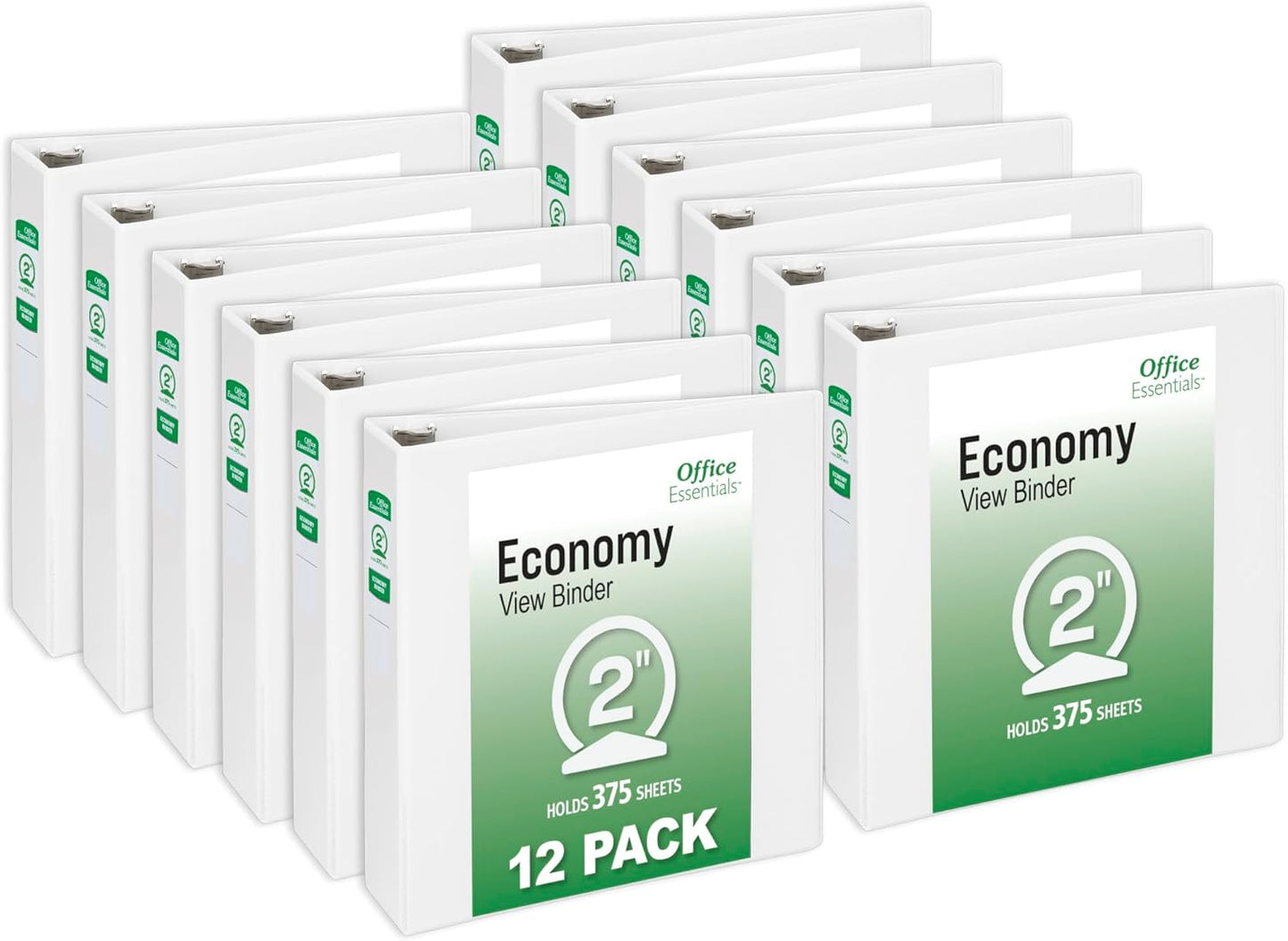 Office Essentials Economy View 3 Ring Binders, 0.5" Round Rings, 0.7" Spine, 100-Sheet Capacity, White Binders (12-Pack of 03422)