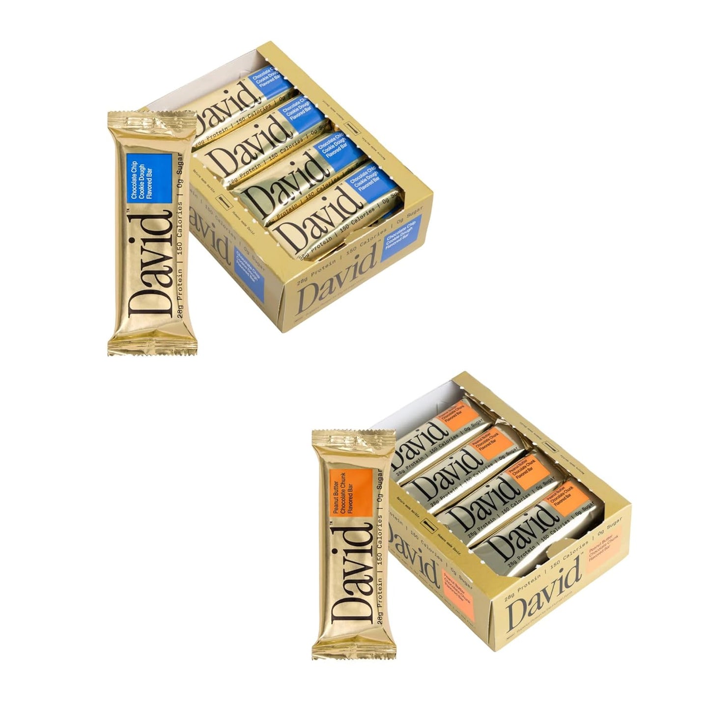 David High Protein Bars - 0g of Sugar, Low Carb, Gluten Free - 28g of Protein, 150 Calories - On-The-Go Snack - Peanut Butter Chocolate Chunk Flavor, Pack of 12