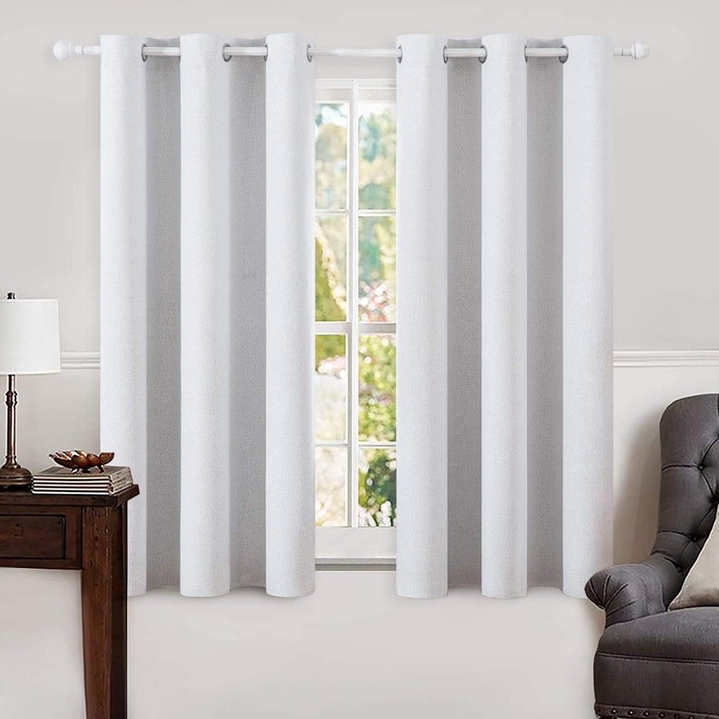 MIULEE 100% Blackout Linen Textured Curtains for Bedroom Solid Thermal Insulated Natural Beige Grommet Room Darkening Curtains & Drapes Luxury Decor for Living Room Nursery 52 x 84 Inch (2 Panels)