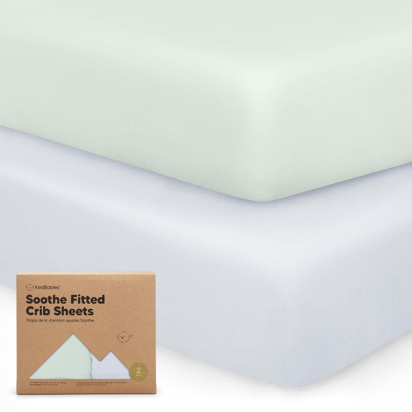 KeaBabies 2-Pack Organic Crib Sheets for Boys, Girls - 52x28 Fitted Crib Mattress Sheet Neutral, Breathable Jersey Cotton Cover for Baby Bed, Toddler Mattress, Soft & Cute Prints (Soft White)
