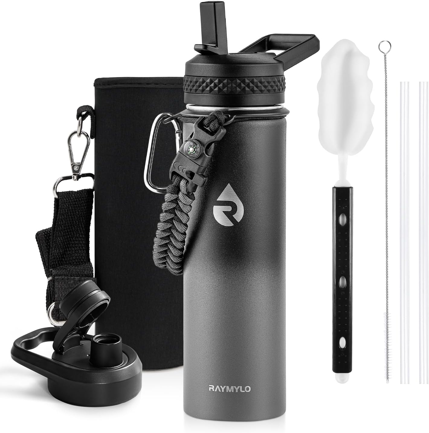 One Gallon Water Bottle Insulated, Triple Walled Vacuum Stainless Steel (Cold for 48 Hrs), Leak Proof & Non-BPA, Large Water Flask Jug with Paracord Handle & Straw Spout Lids