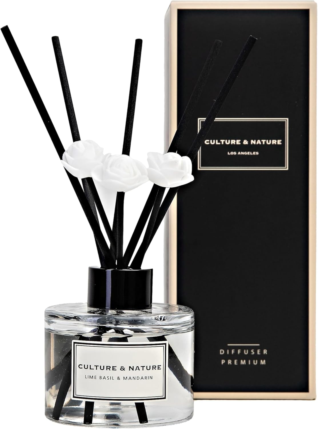 CULTURE & NATURE Reed Diffuser Set 6.7oz (200ml) Black Cherry Scented Diffuser with Sticks Home Fragrance Reed Diffuser for Bathroom Shelf Decor