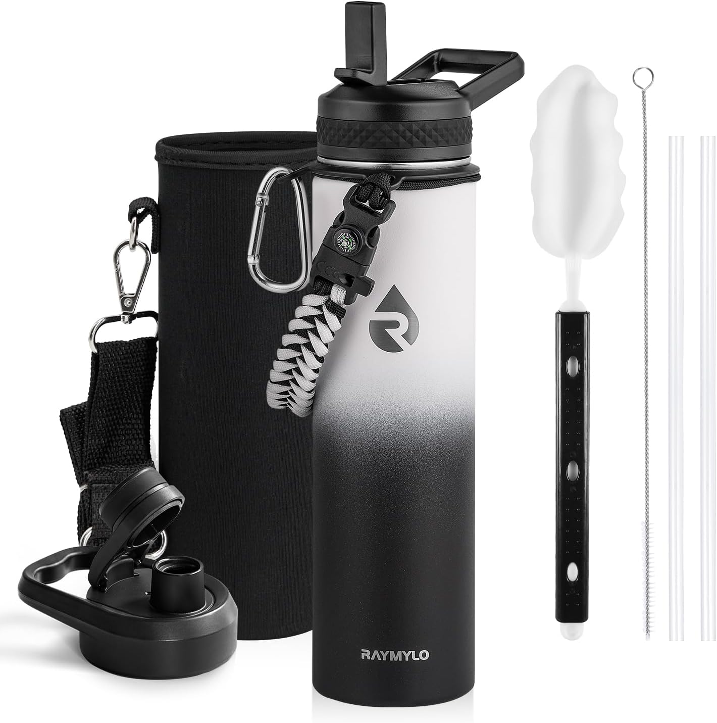 One Gallon Water Bottle Insulated, Triple Walled Vacuum Stainless Steel (Cold for 48 Hrs), Leak Proof & Non-BPA, Large Water Flask Jug with Paracord Handle & Straw Spout Lids