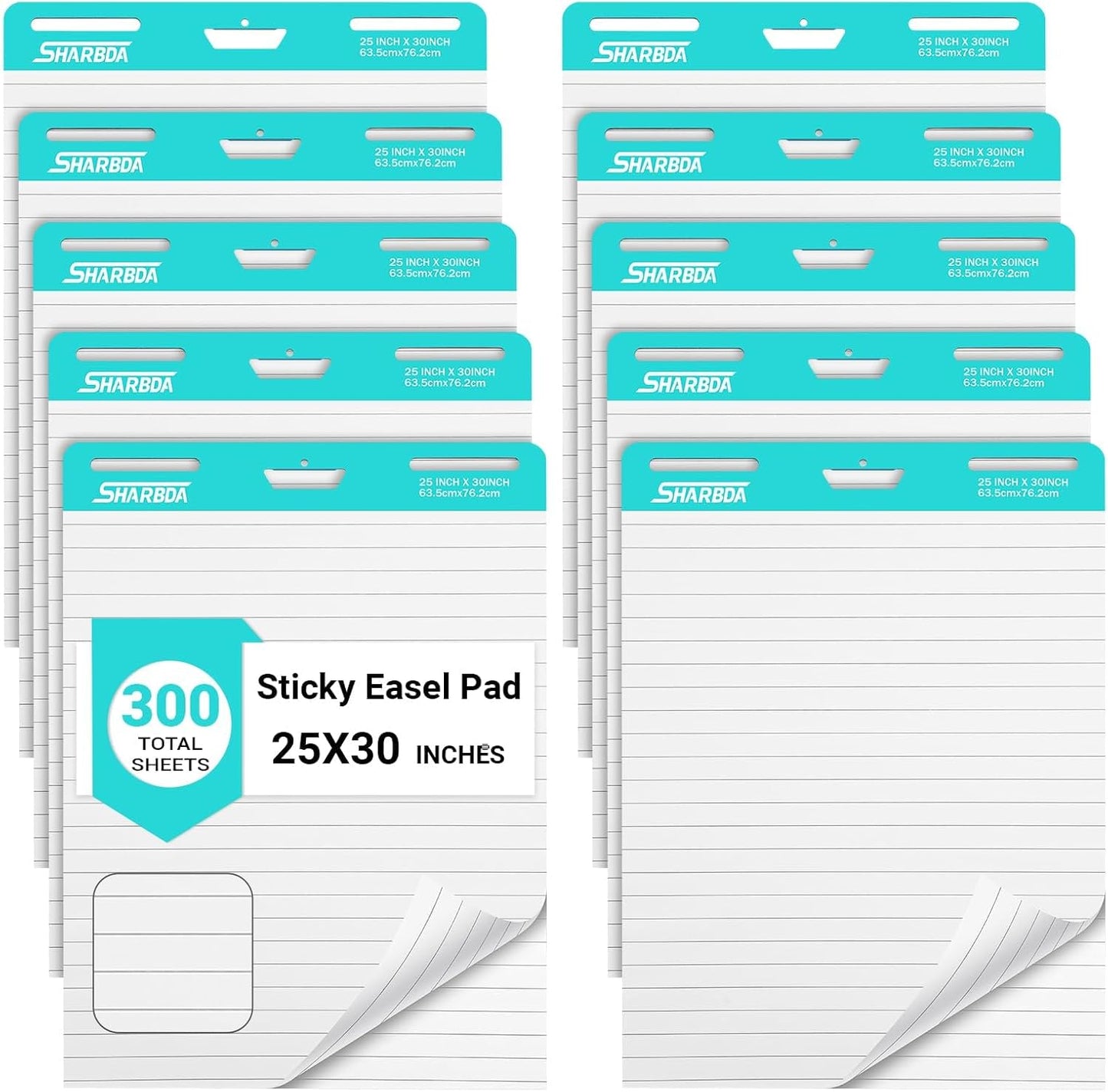 Lined Sticky Easel Pad, 25 in x 30 in,Flip Chart Paper,Sticky Chart Paper for Teachers, Large Self-Stick Easel Paper,Super Sticky & Bleed-Resistant,30 Sheets/Pad,2 Pads